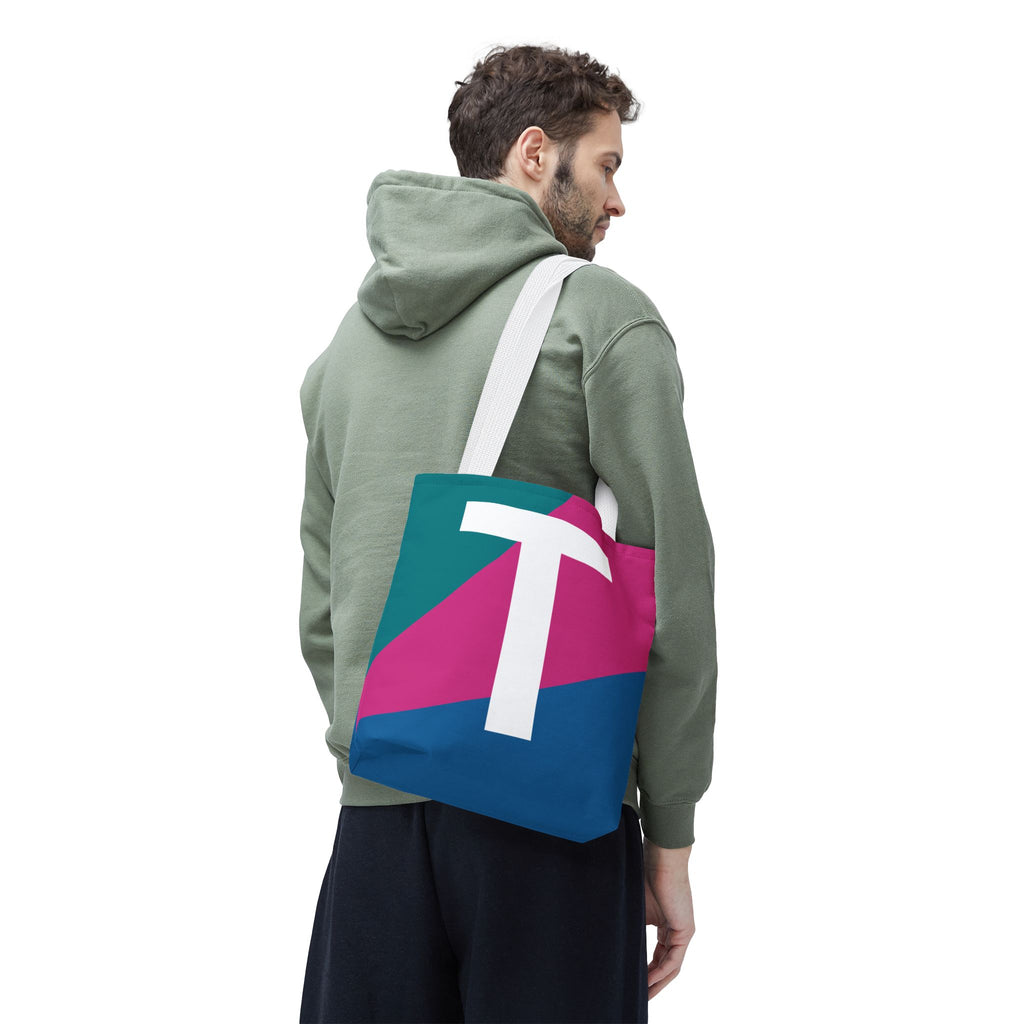 Monogram 'T' Colorblock Tote Bag — Personalized Initial T Shoulder Tote