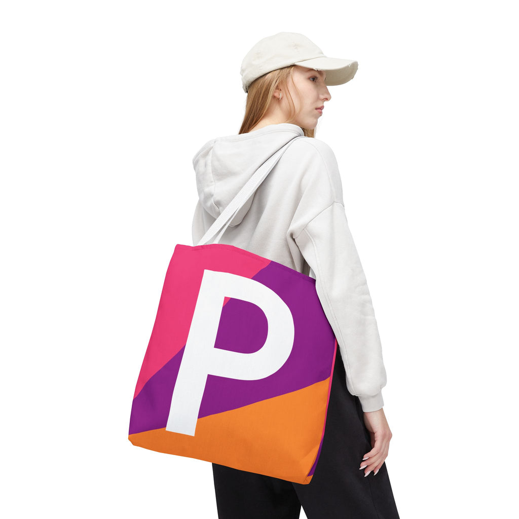 Monogram 'P' Colorblock Tote Bag — Personalized Initial P Shoulder Tote