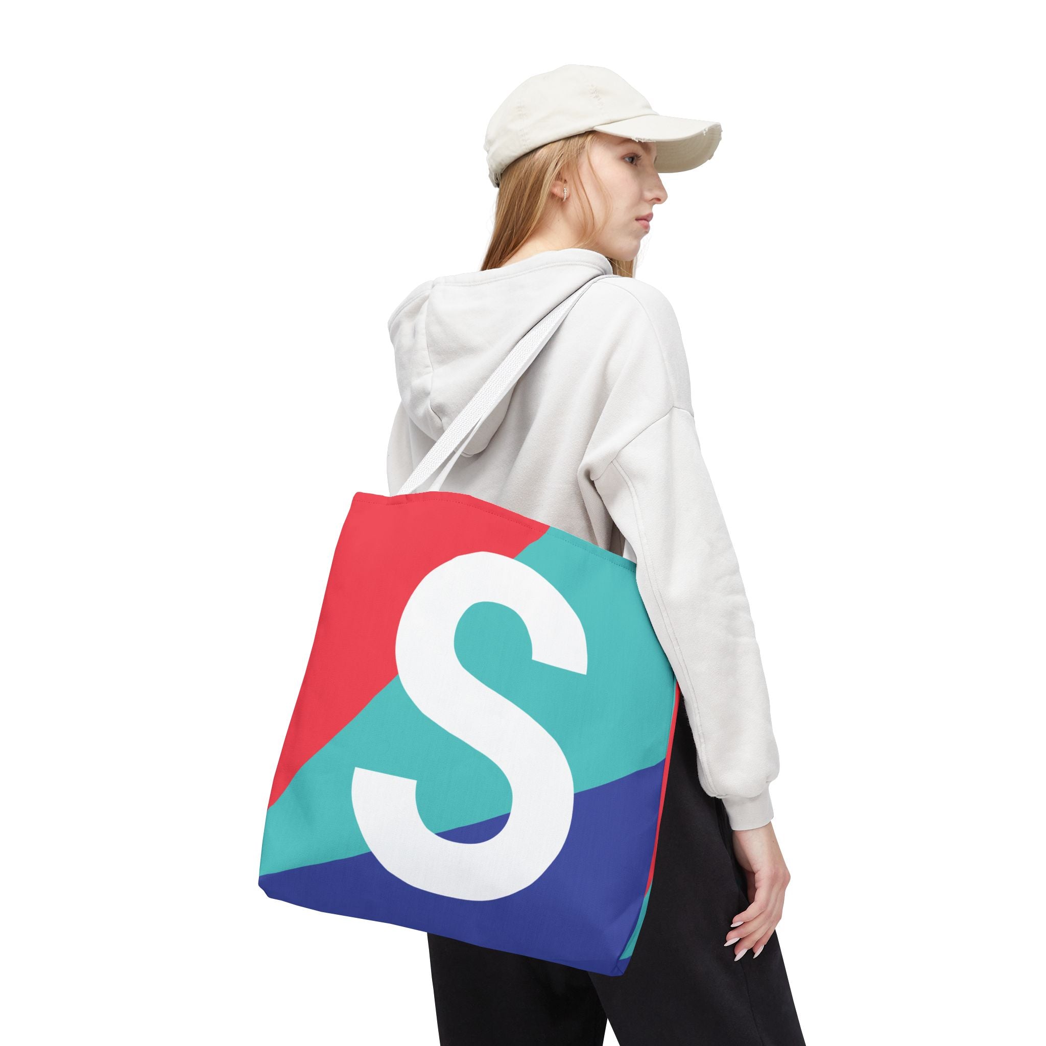 Monogram 'S' Colorblock Tote Bag — Personalized Initial S Shoulder Tote
