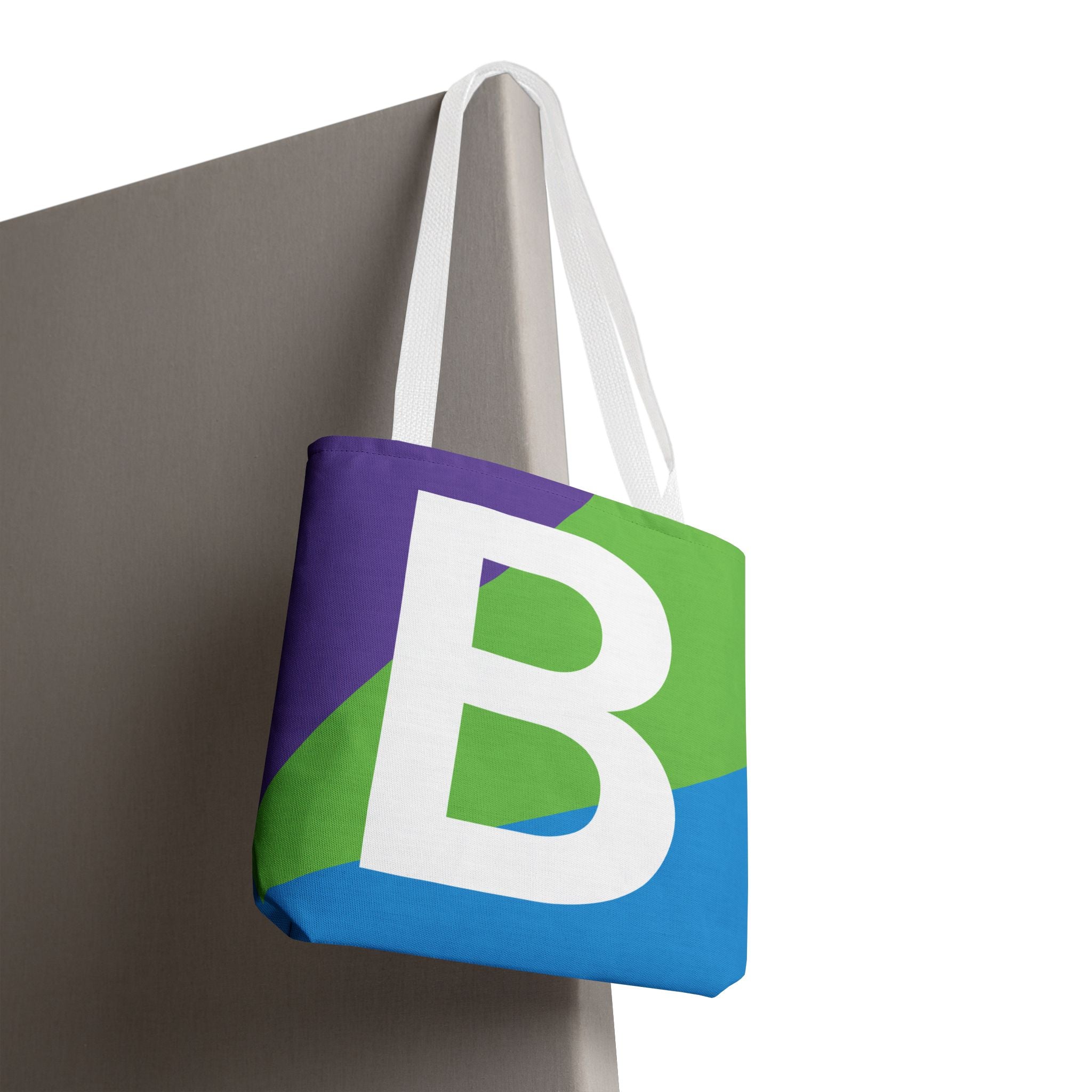 Monogram 'B' Colorblock Tote Bag — Personalized Initial B Shoulder Tote