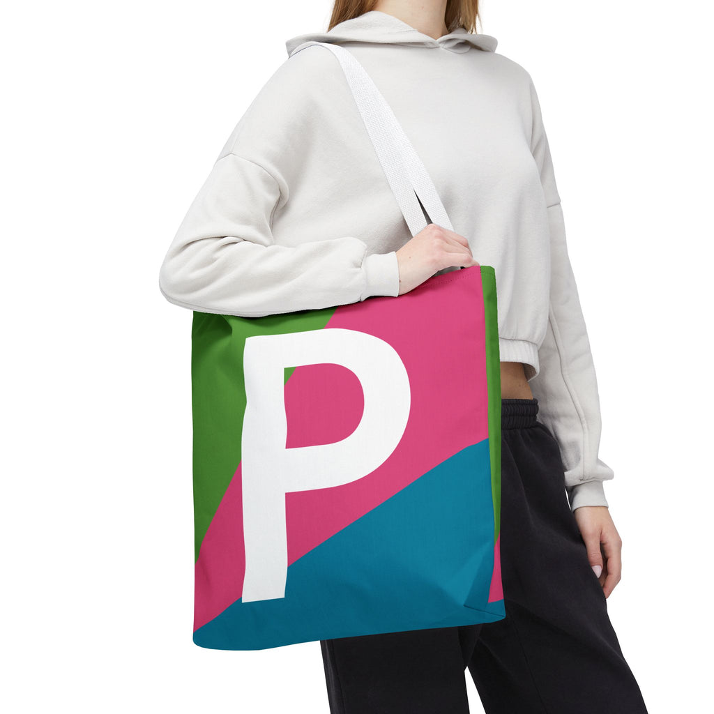 Monogram 'P' Colorblock Tote Bag — Personalized Initial P Shoulder Tote