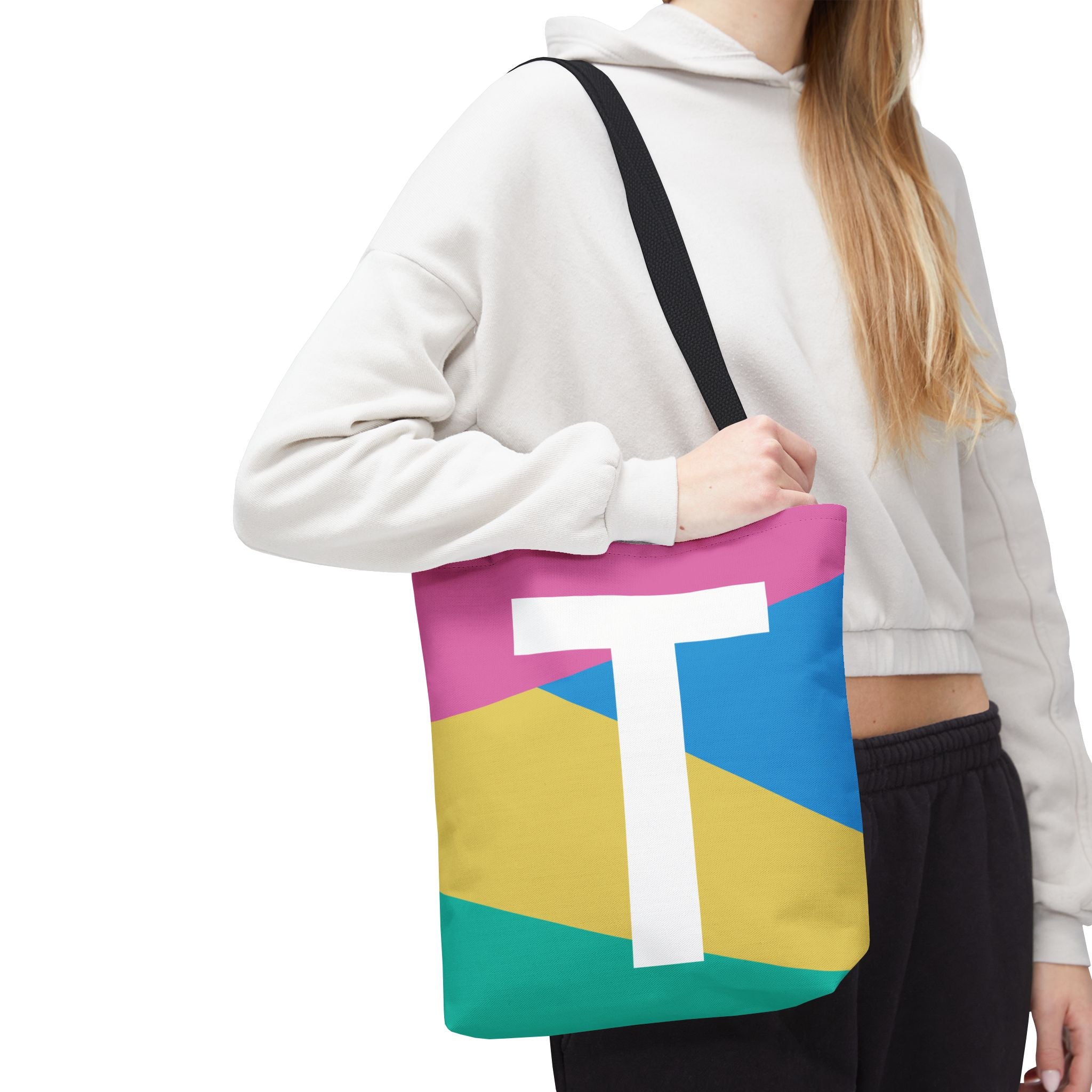 Monogram 'T' Colorblock Tote Bag — Personalized Initial T Shoulder Tote