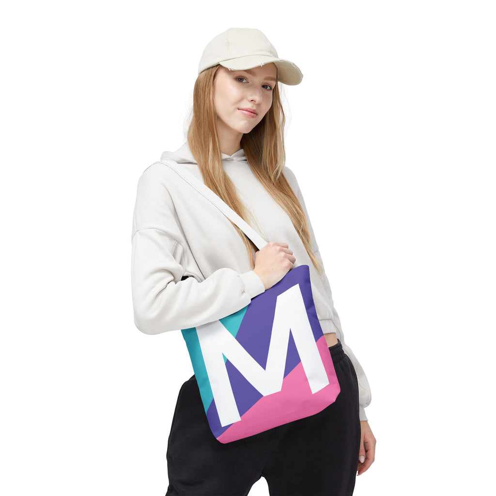 Monogram 'M' Colorblock Tote Bag — Personalized Initial M Shoulder Tote