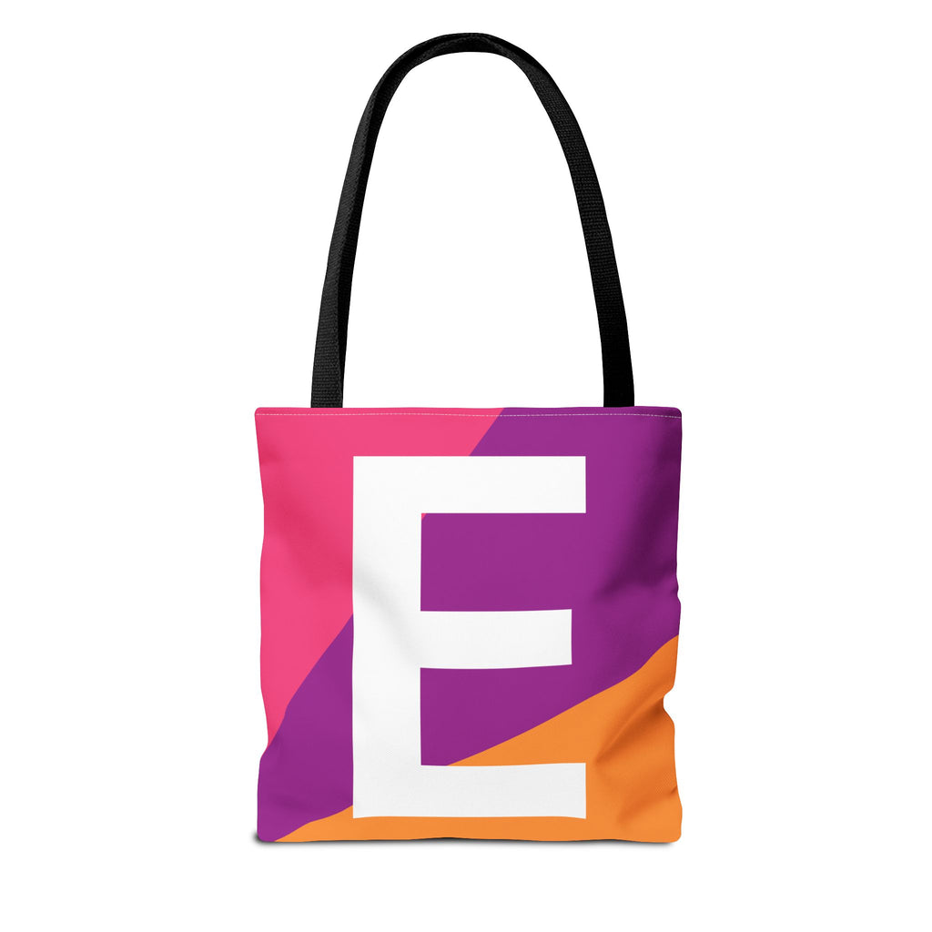 Monogram 'E' Colorblock Tote Bag — Personalized Initial E Shoulder Tote