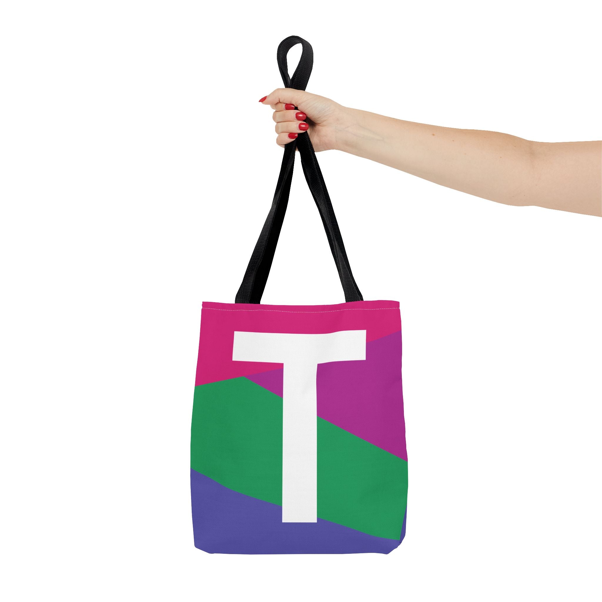 Monogram 'T' Colorblock Tote Bag — Personalized Initial T Shoulder Tote