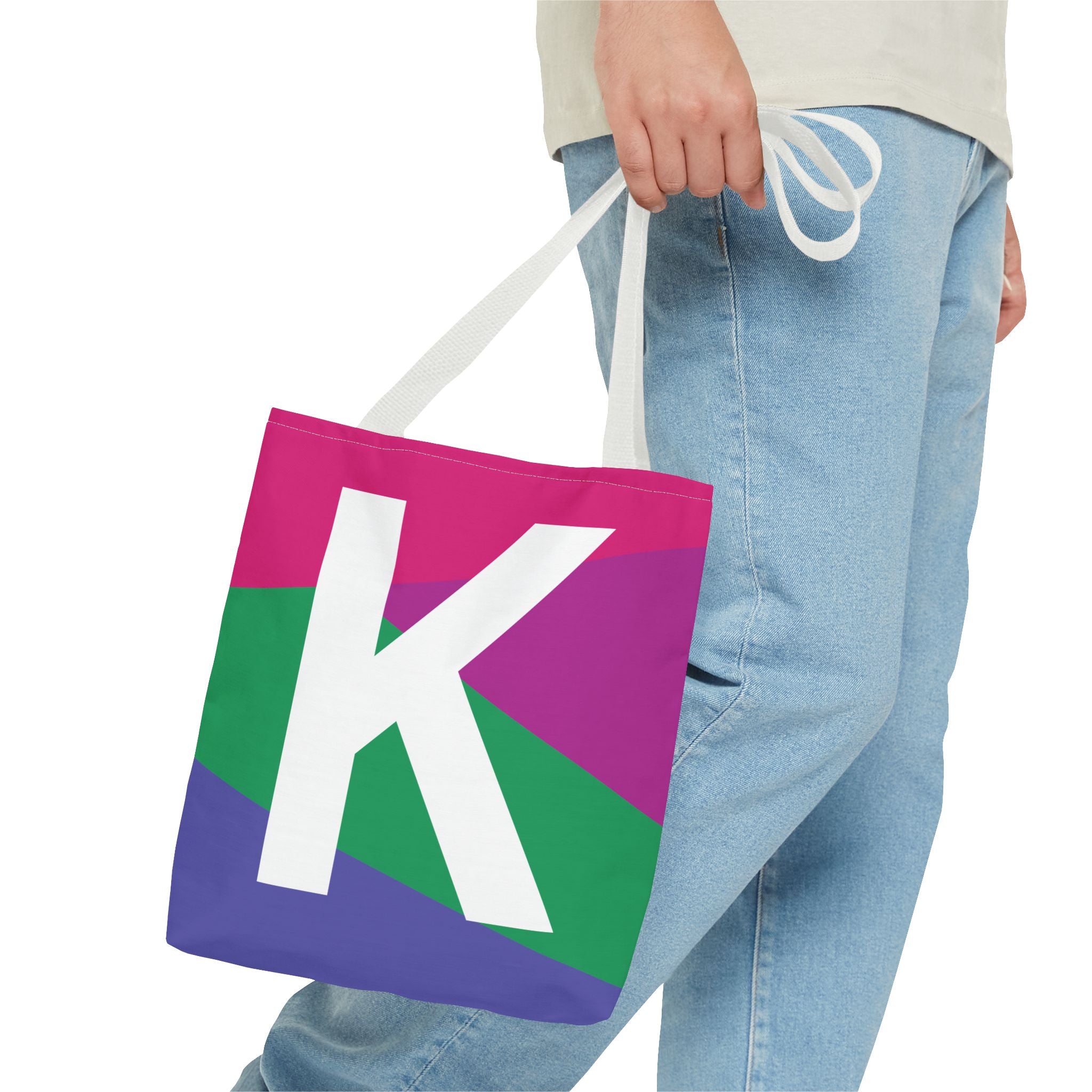Monogram 'K' Colorblock Tote Bag — Personalized Initial K Shoulder Tote