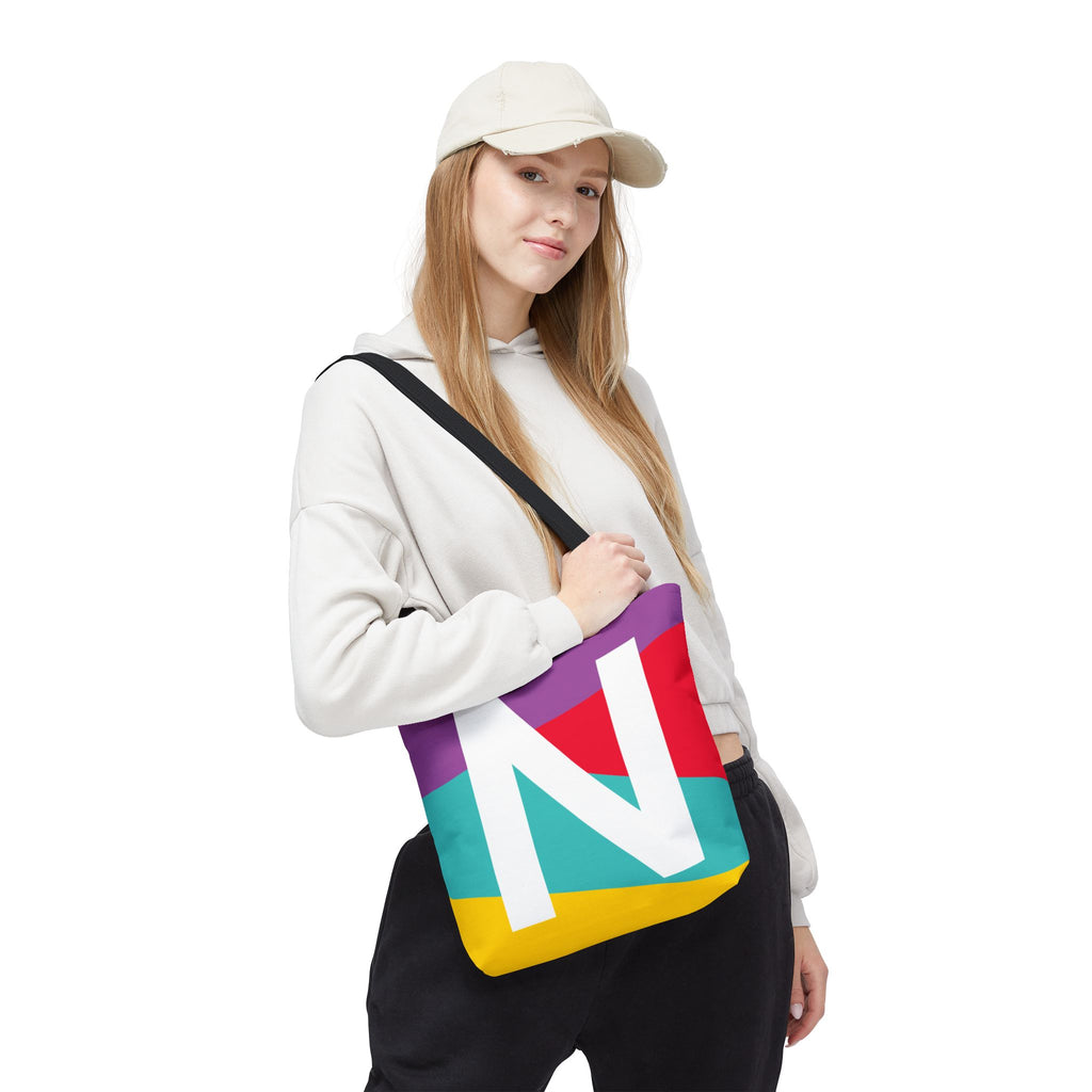 Monogram 'N' Colorblock Tote Bag — Personalized Initial N Shoulder Tote