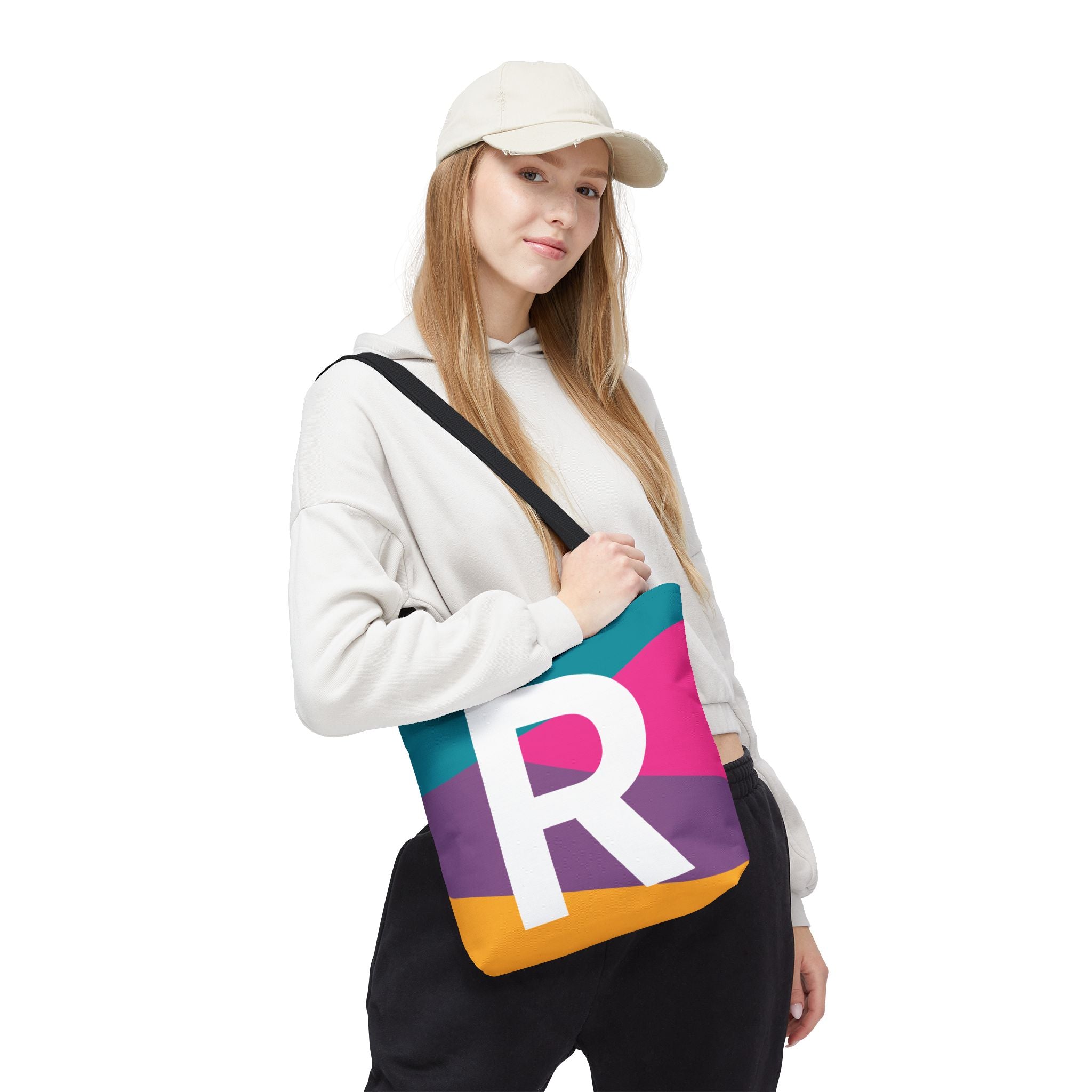 Monogram 'R' Colorblock Tote Bag — Personalized Initial R Shoulder Tote
