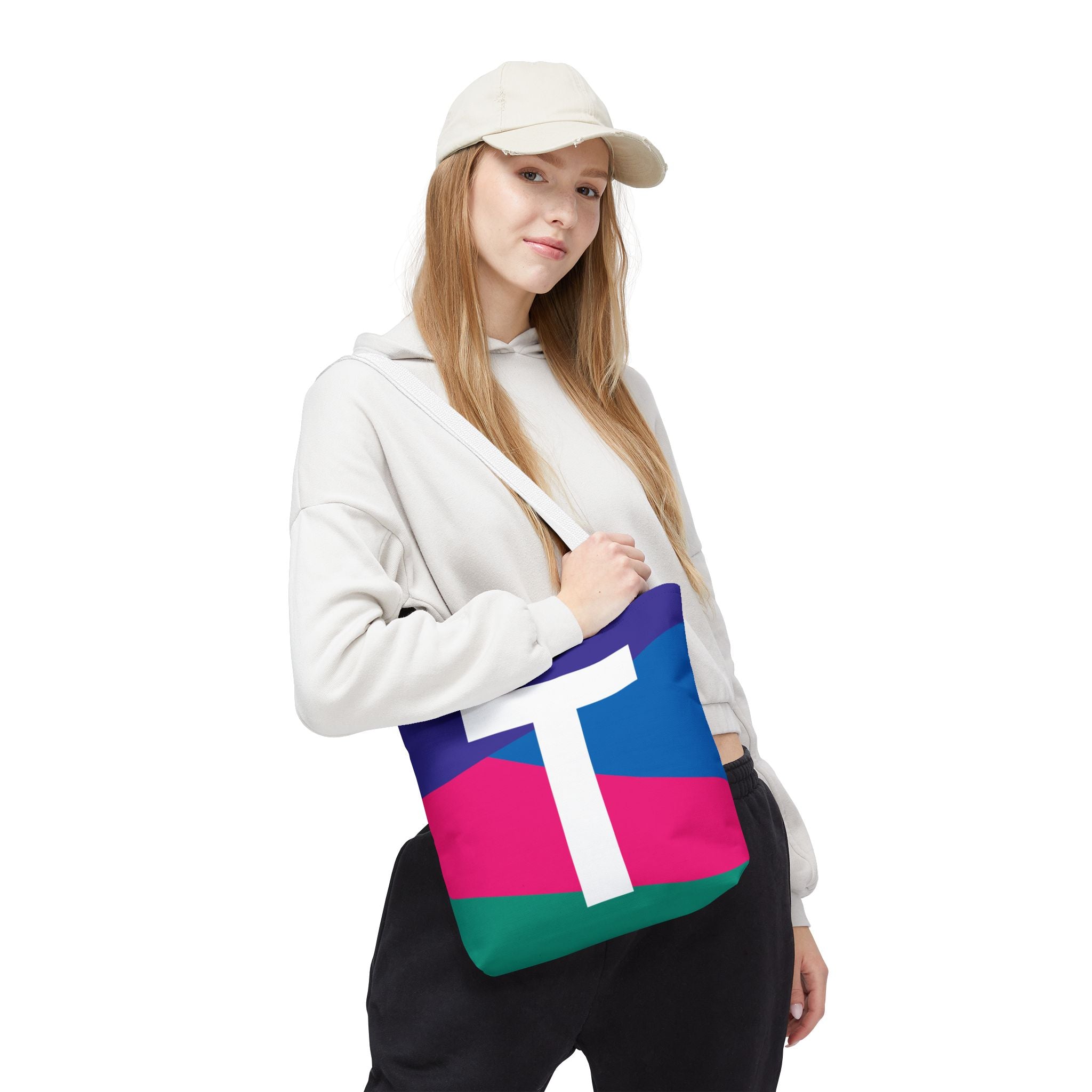 Monogram 'T' Colorblock Tote Bag — Personalized Initial T Shoulder Tote