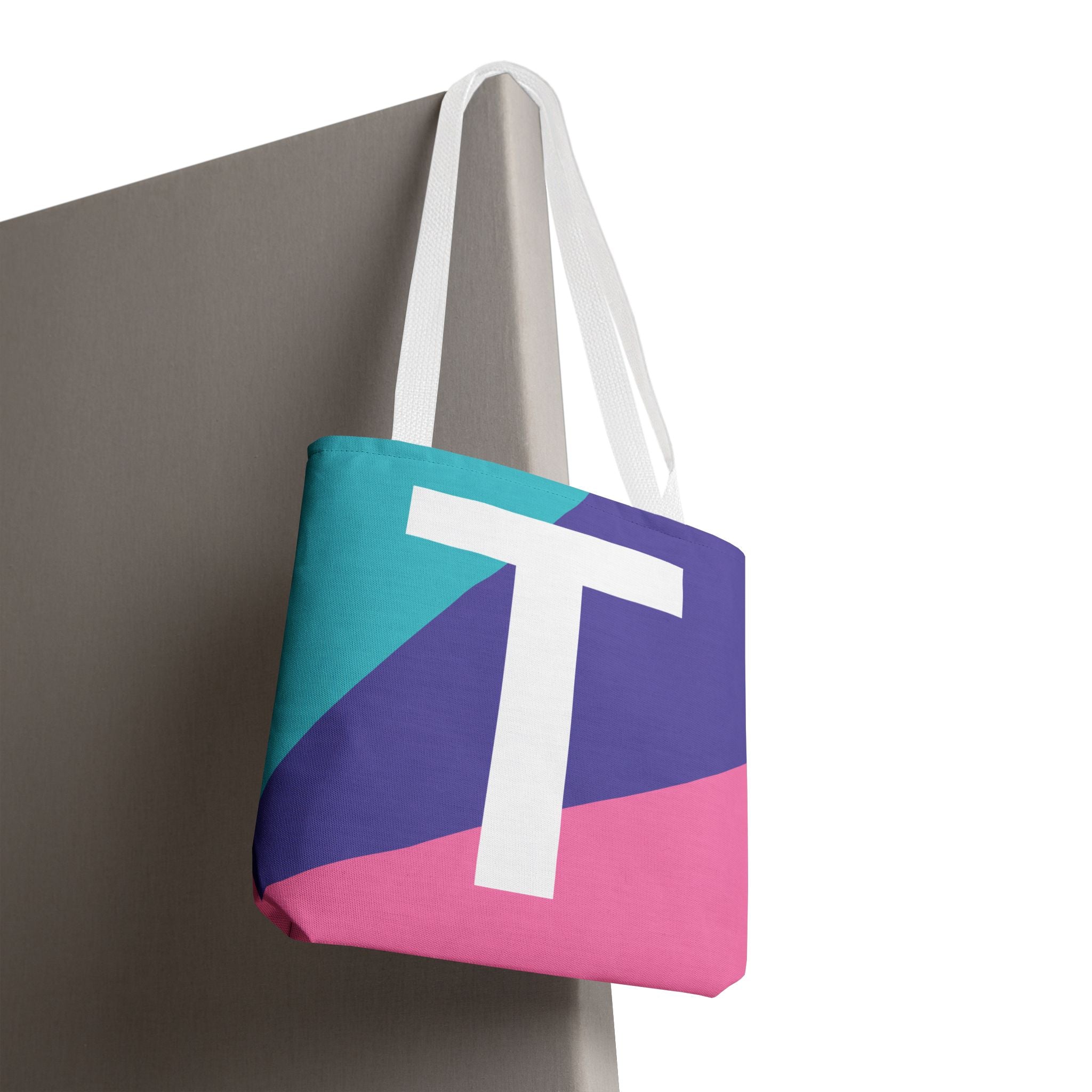 Monogram 'T' Colorblock Tote Bag — Personalized Initial T Shoulder Tote