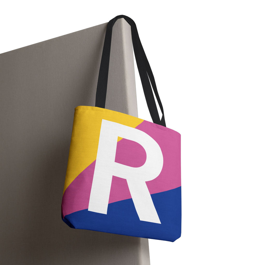 Monogram 'R' Colorblock Tote Bag — Personalized Initial R Shoulder Tote
