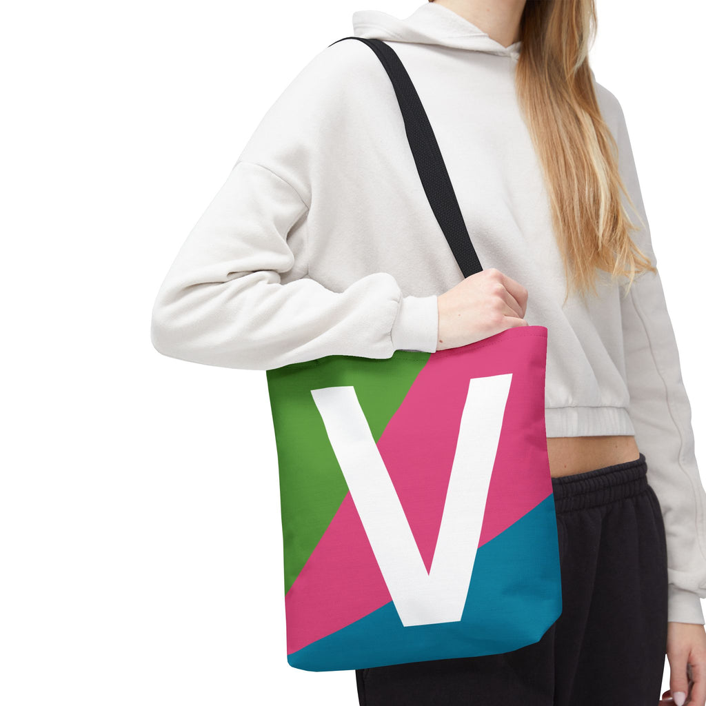 Monogram 'V' Colorblock Tote Bag — Personalized Initial V Shoulder Tote