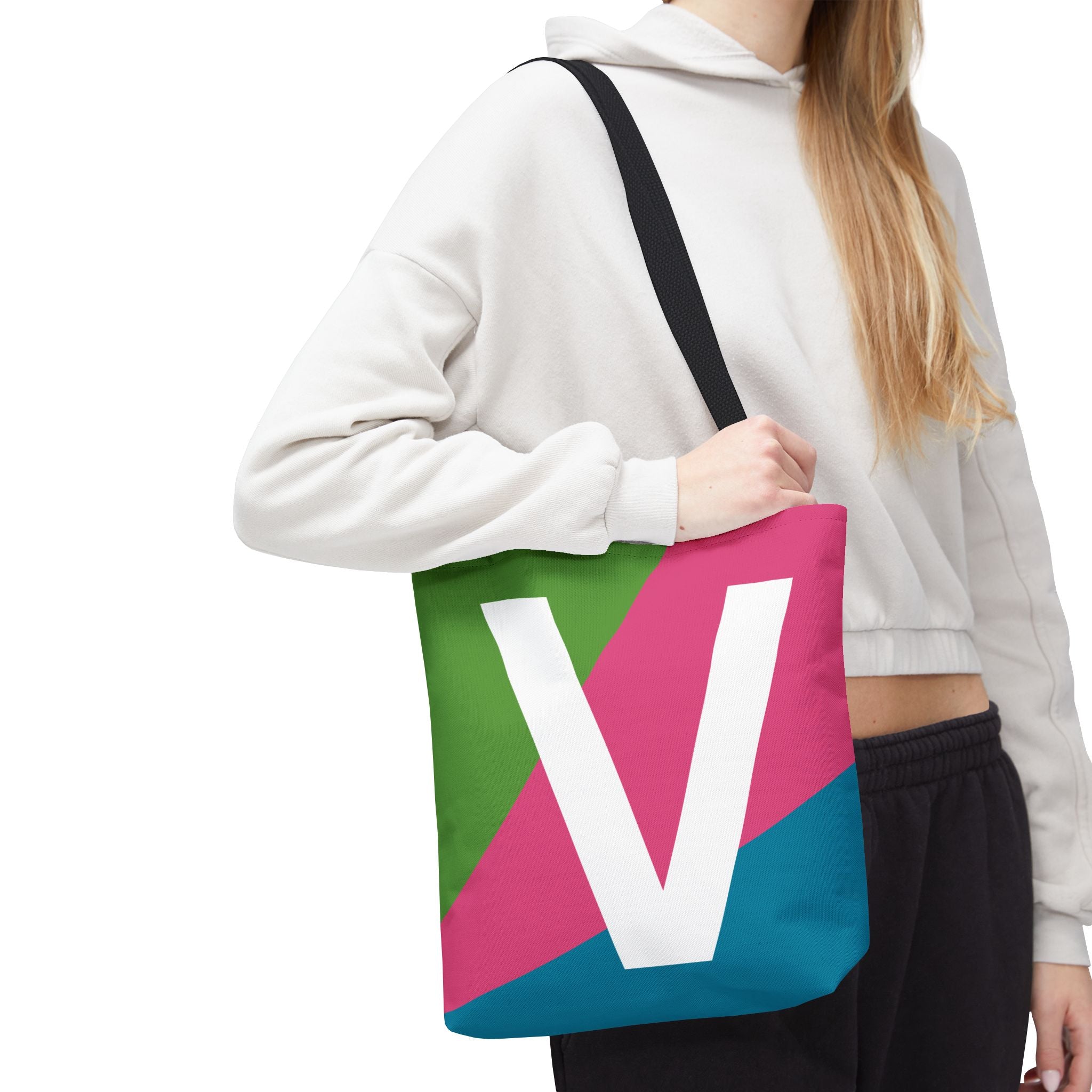 Monogram 'V' Colorblock Tote Bag — Personalized Initial V Shoulder Tote