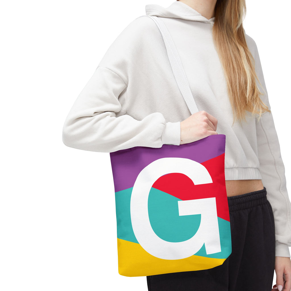 Monogram 'G' Colorblock Tote Bag — Personalized Initial G Shoulder Tote