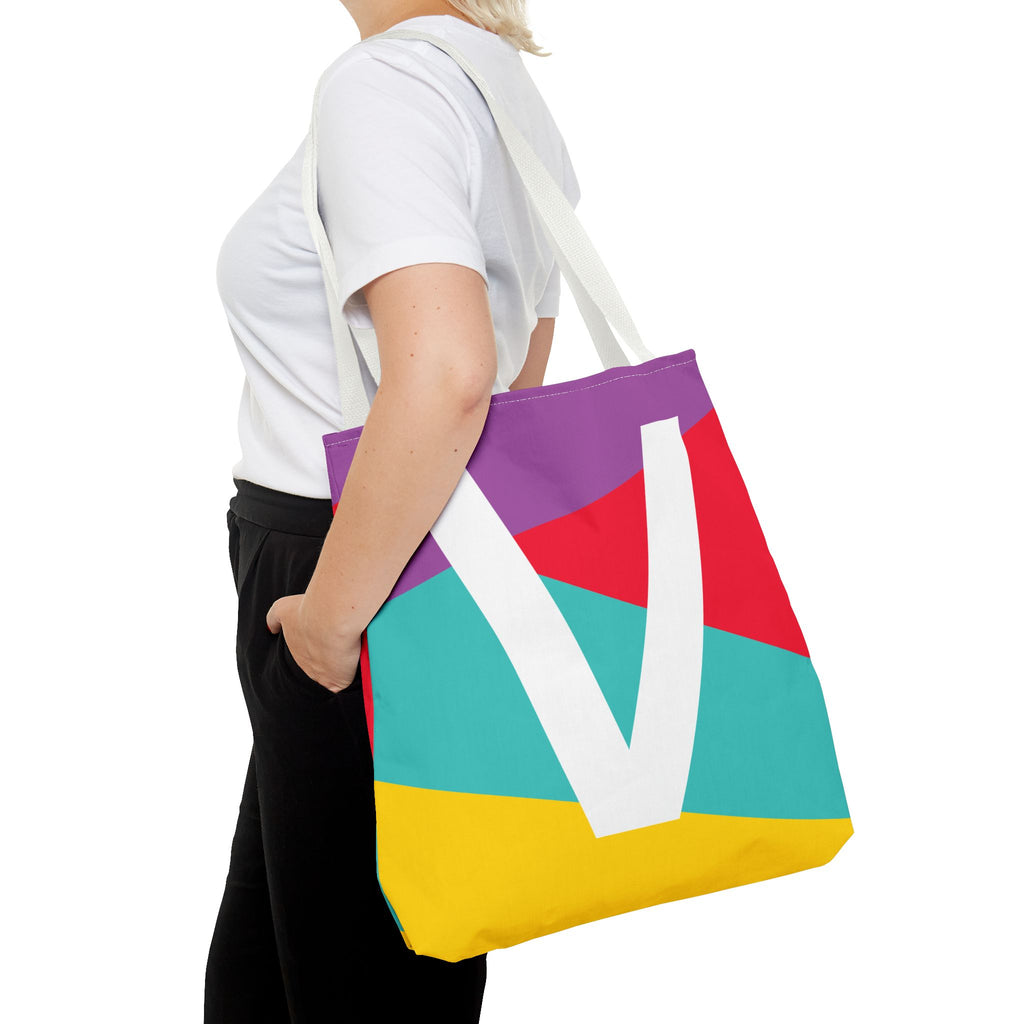 Monogram 'V' Colorblock Tote Bag — Personalized Initial V Shoulder Tote