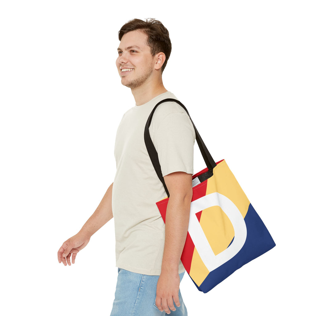 Monogram 'D' Colorblock Tote Bag — Personalized Initial D Shoulder Tote