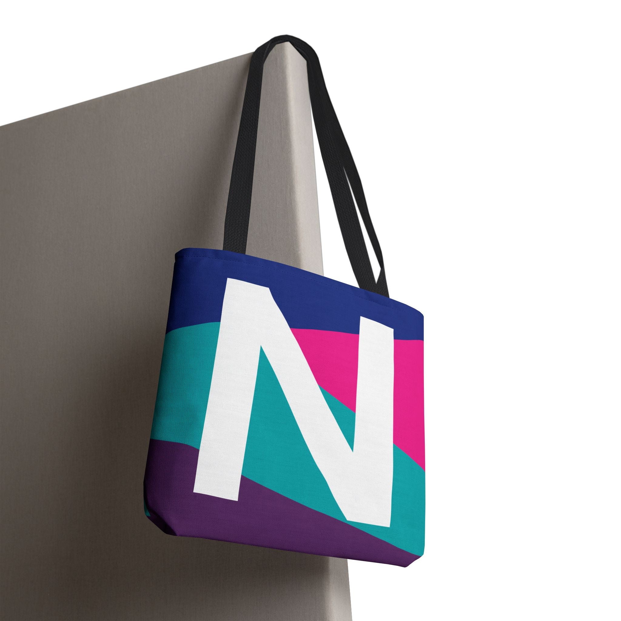 Monogram 'N' Colorblock Tote Bag — Personalized Initial N Shoulder Tote