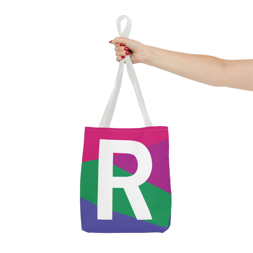 Monogram 'R' Colorblock Tote Bag — Personalized Initial R Shoulder Tote