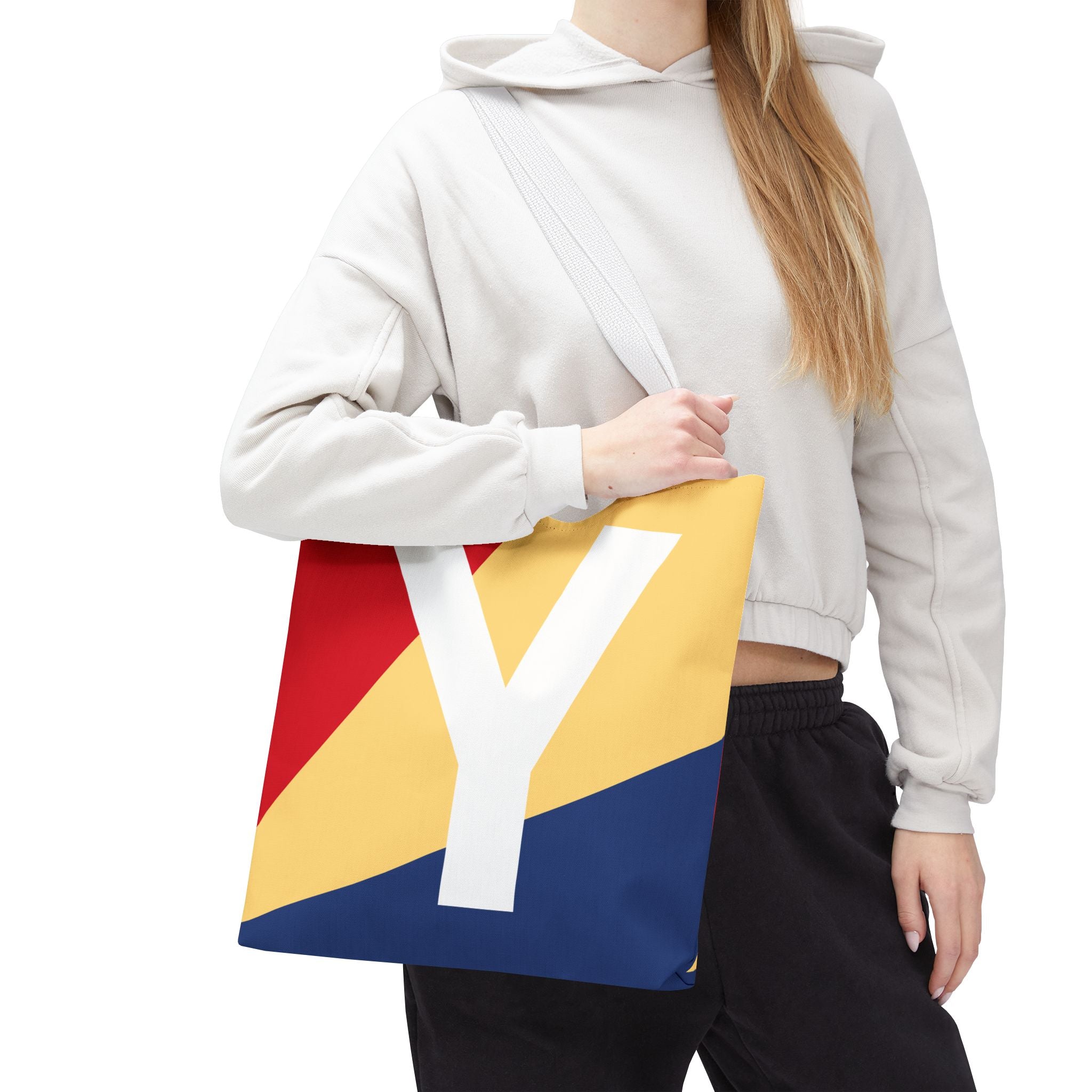 Monogram 'Y' Colorblock Tote Bag — Personalized Initial Y Shoulder Tote
