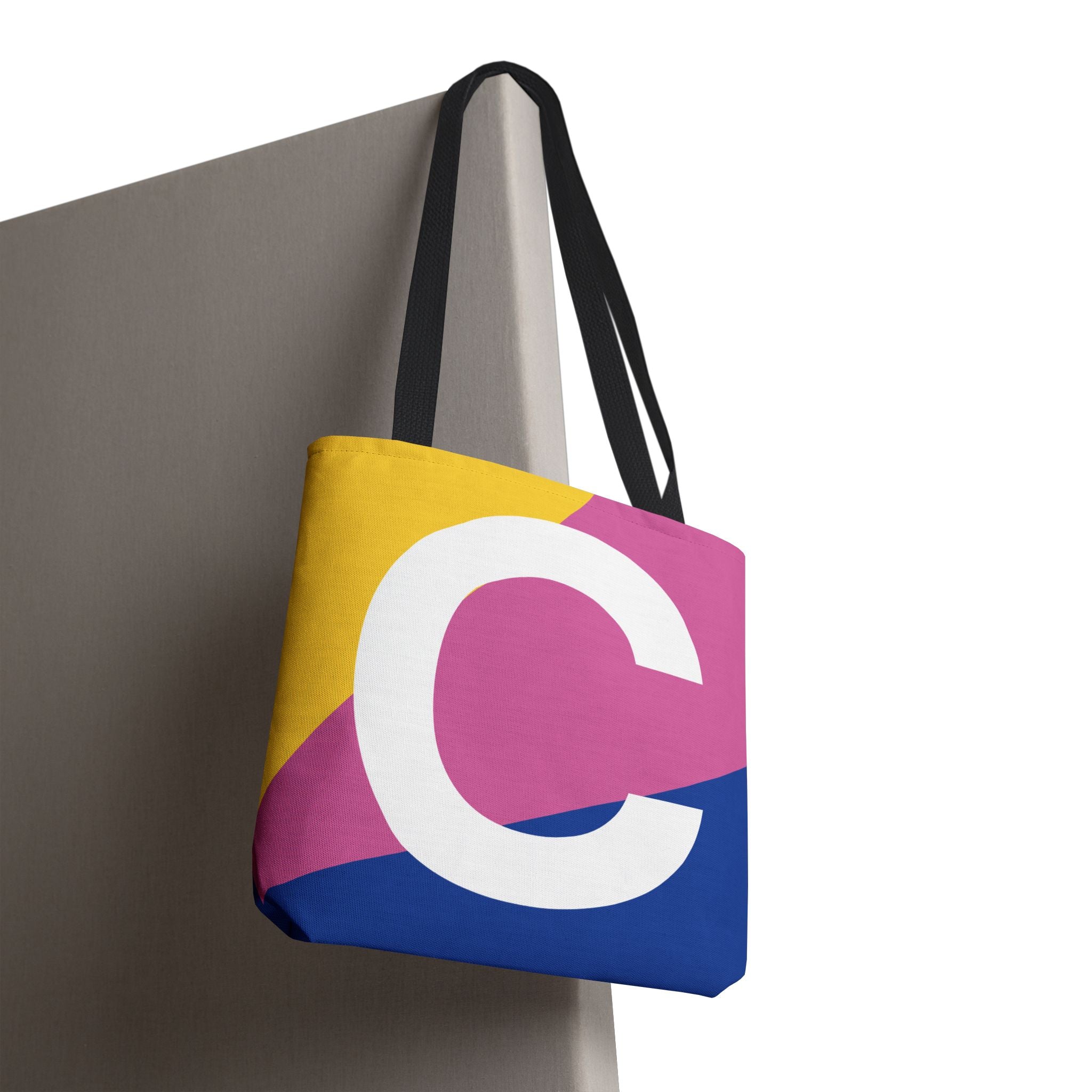 Monogram 'C' Colorblock Tote Bag — Personalized Initial C Shoulder Tote