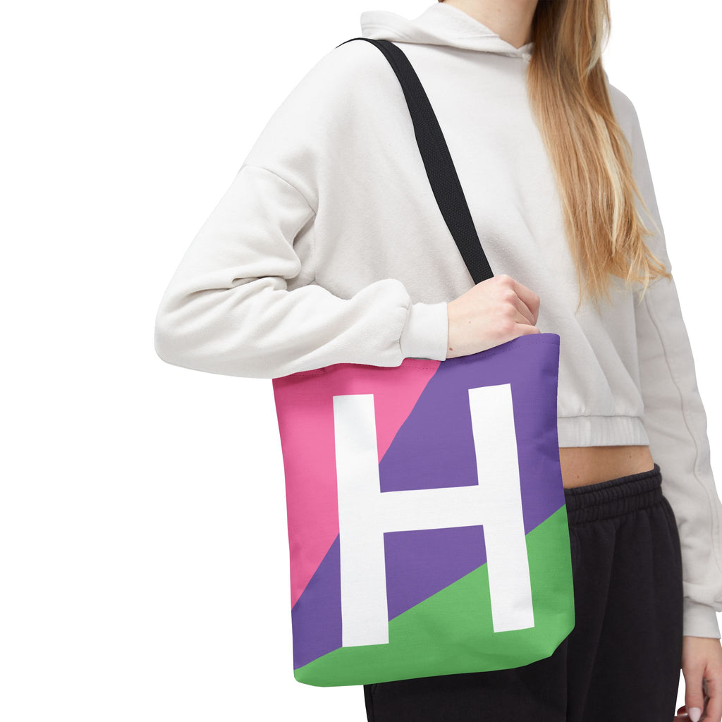 Monogram 'H' Colorblock Tote Bag — Personalized Initial H Shoulder Tote