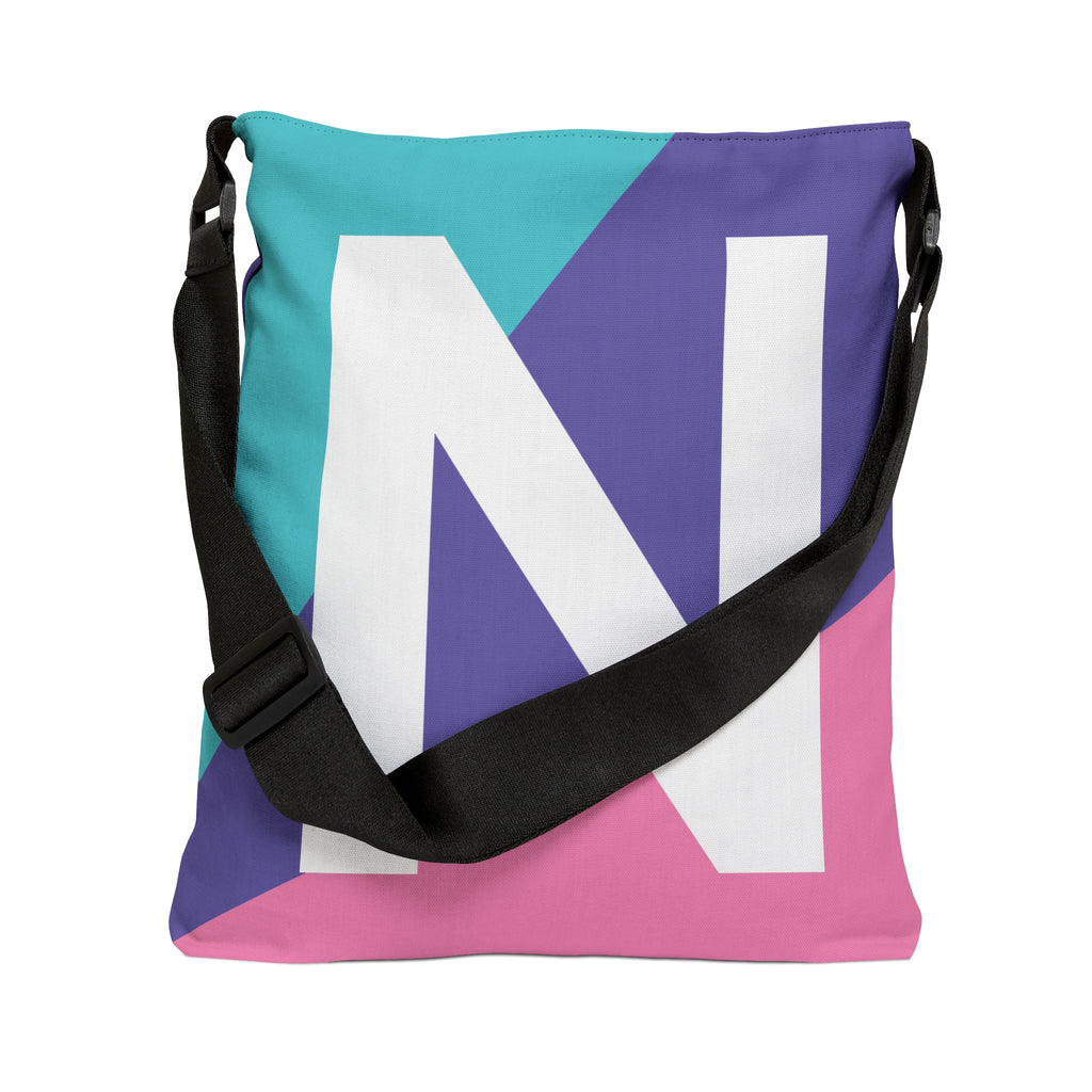 Initial Letter 'N' Colorblock Adjustable Tote Bag — Monogram Alphabet Shoulder Bag