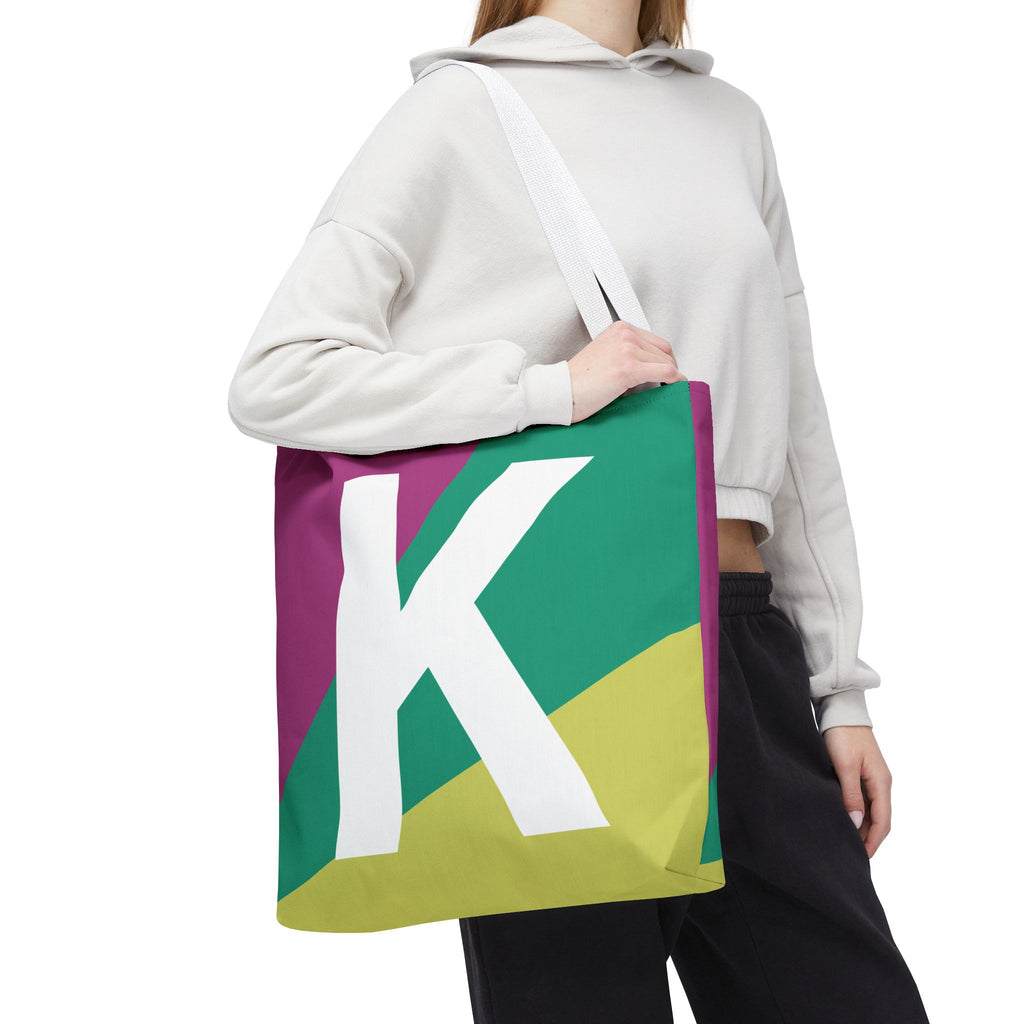 Monogram 'K' Colorblock Tote Bag — Personalized Initial K Shoulder Tote