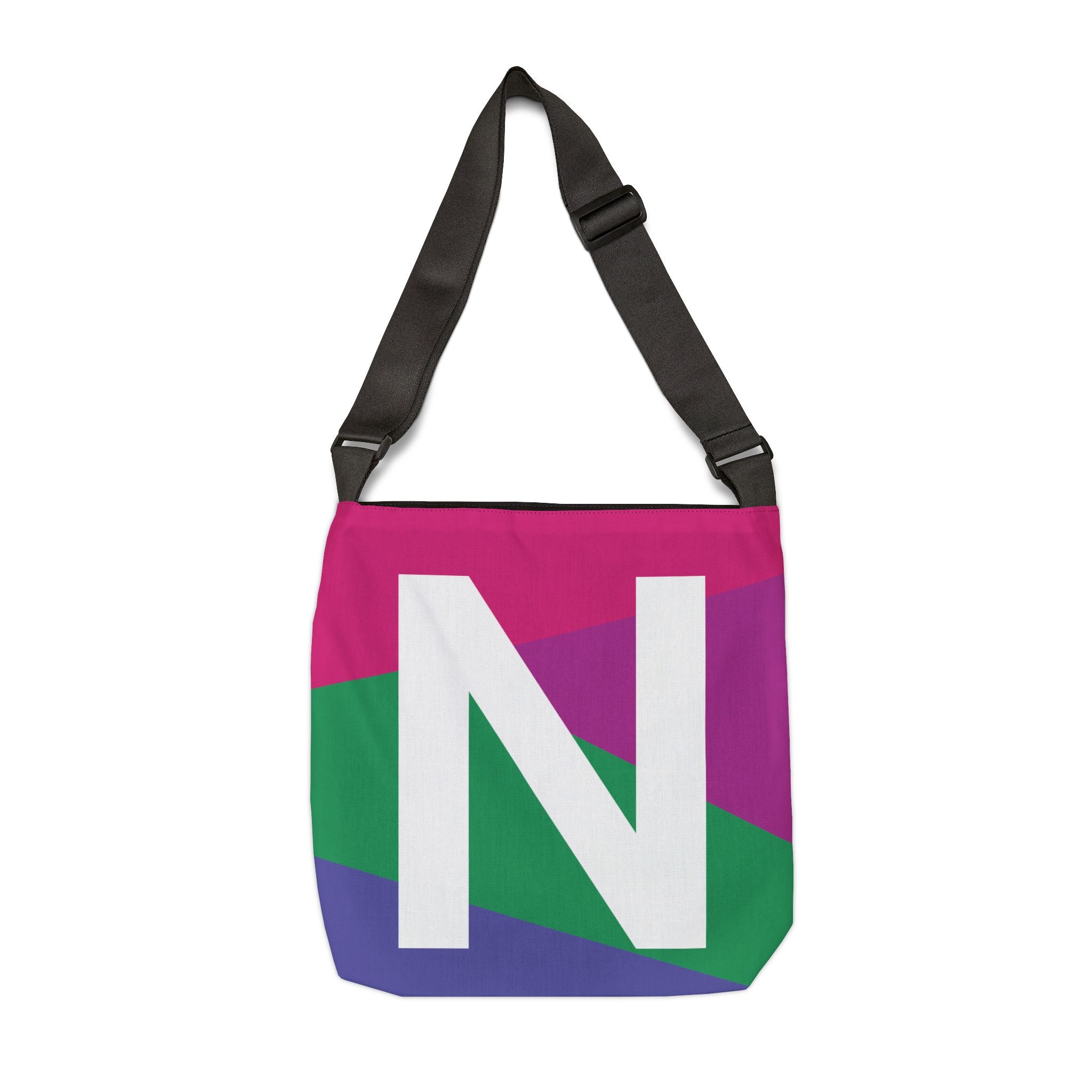 Initial Letter 'N' Colorblock Adjustable Tote Bag — Monogram Alphabet Shoulder Bag