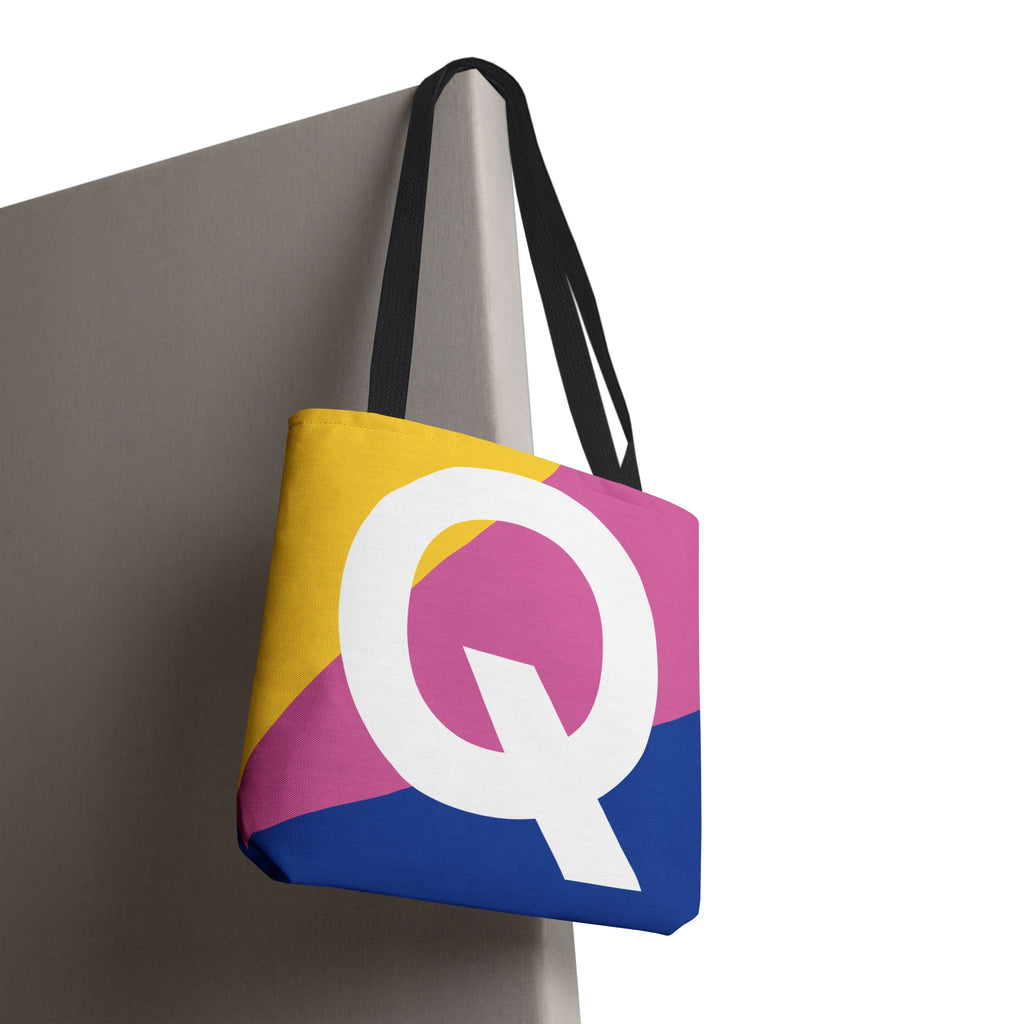 Monogram 'Q' Colorblock Tote Bag — Personalized Initial Q Shoulder Tote