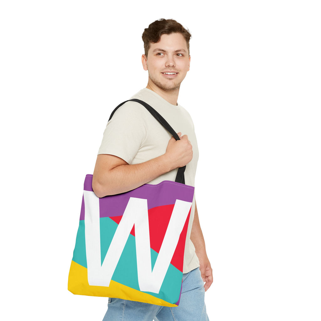 Monogram 'W' Colorblock Tote Bag — Personalized Initial W Shoulder Tote