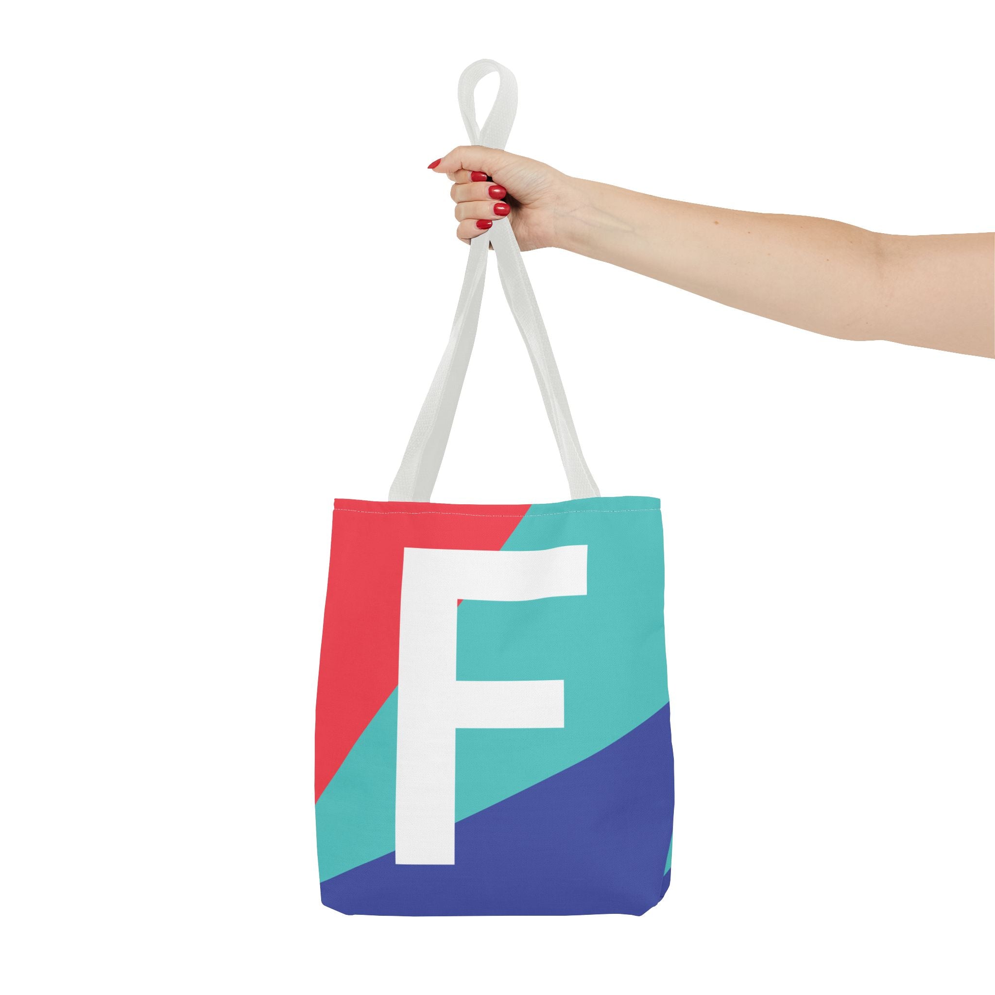 Monogram 'F' Colorblock Tote Bag — Personalized Initial F Shoulder Tote
