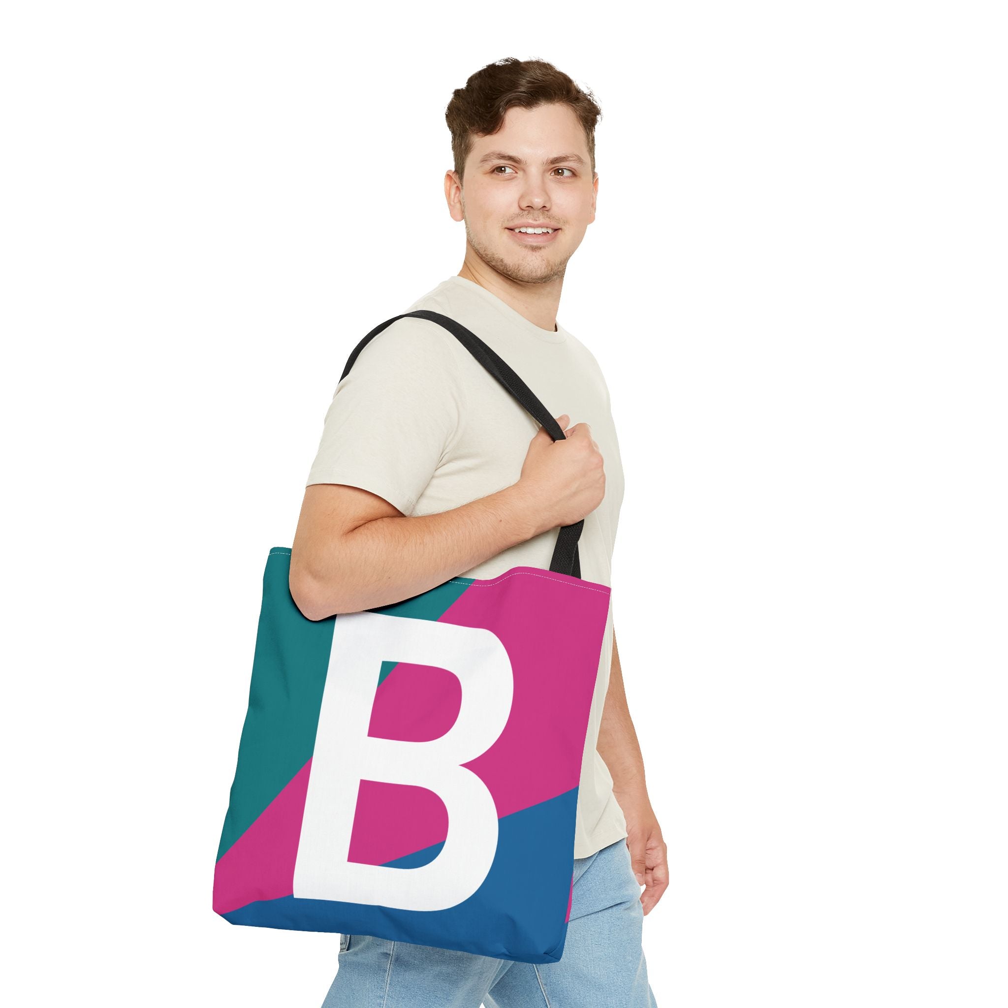 Monogram 'B' Colorblock Tote Bag — Personalized Initial B Shoulder Tote