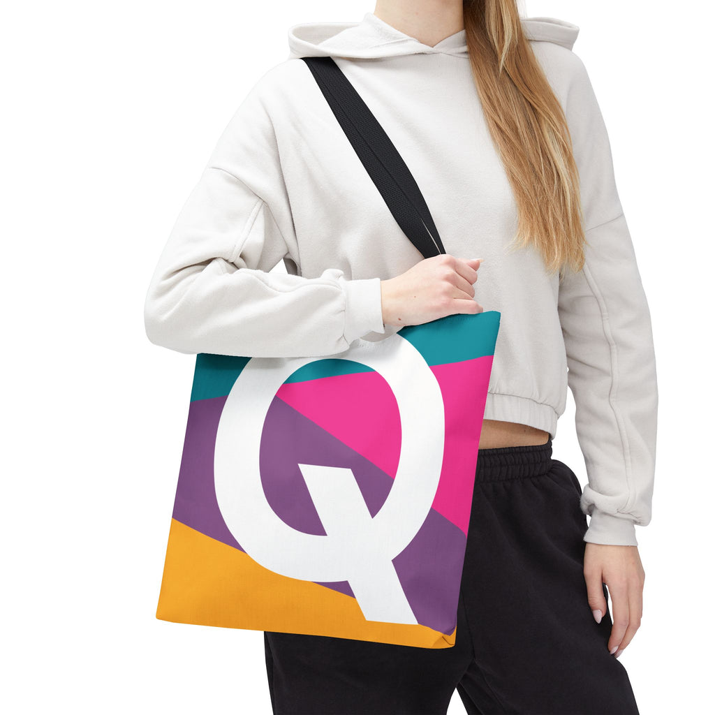 Monogram 'Q' Colorblock Tote Bag — Personalized Initial Q Shoulder Tote