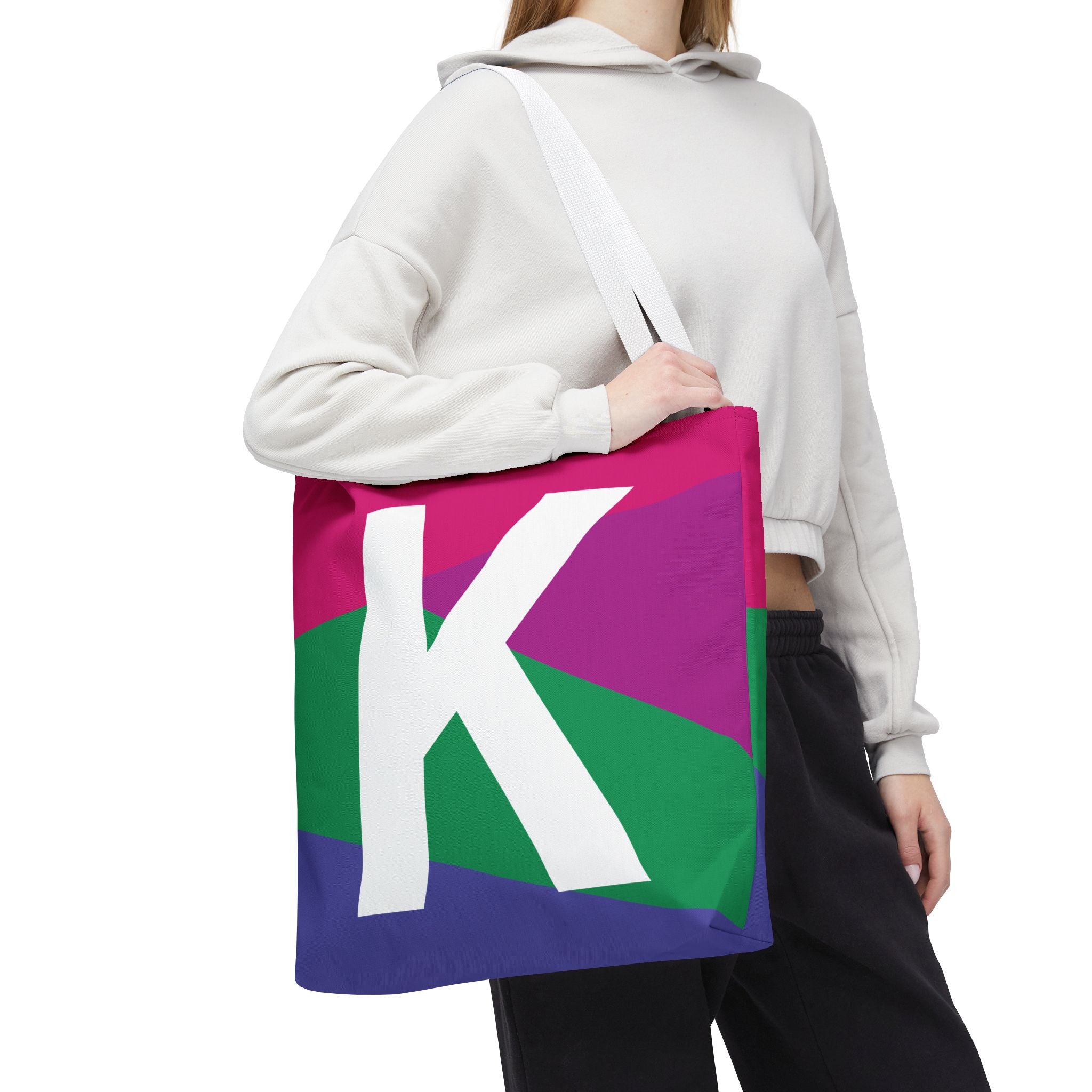 Monogram 'K' Colorblock Tote Bag — Personalized Initial K Shoulder Tote