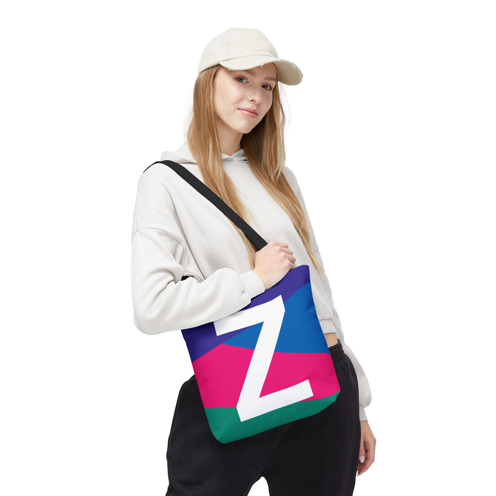 Monogram 'Z' Colorblock Tote Bag — Personalized Initial Z Shoulder Tote