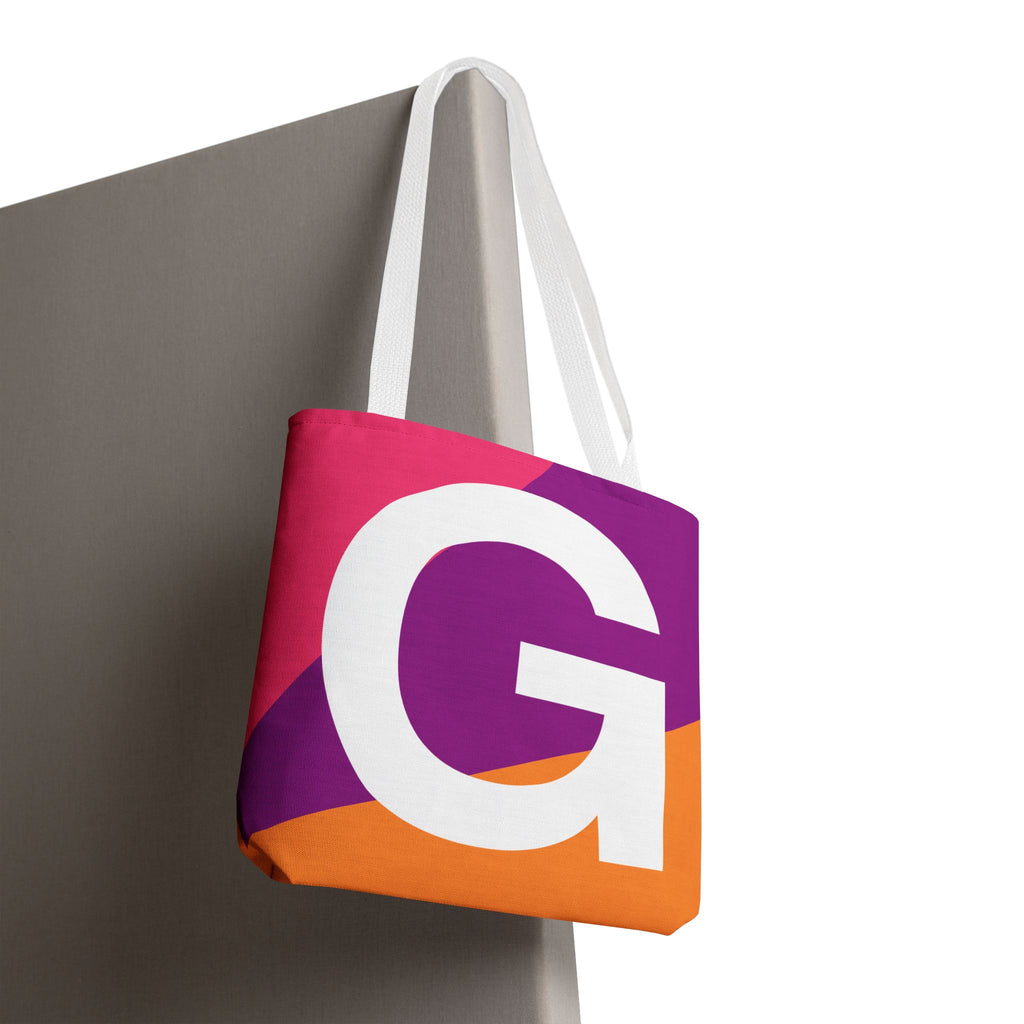 Monogram 'G' Colorblock Tote Bag — Personalized Initial G Shoulder Tote