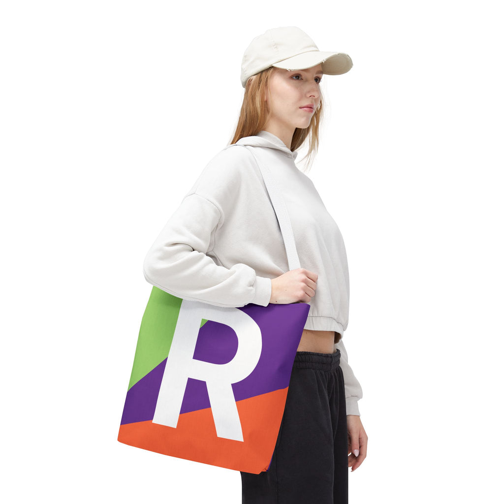 Monogram 'R' Colorblock Tote Bag — Personalized Initial R Shoulder Tote