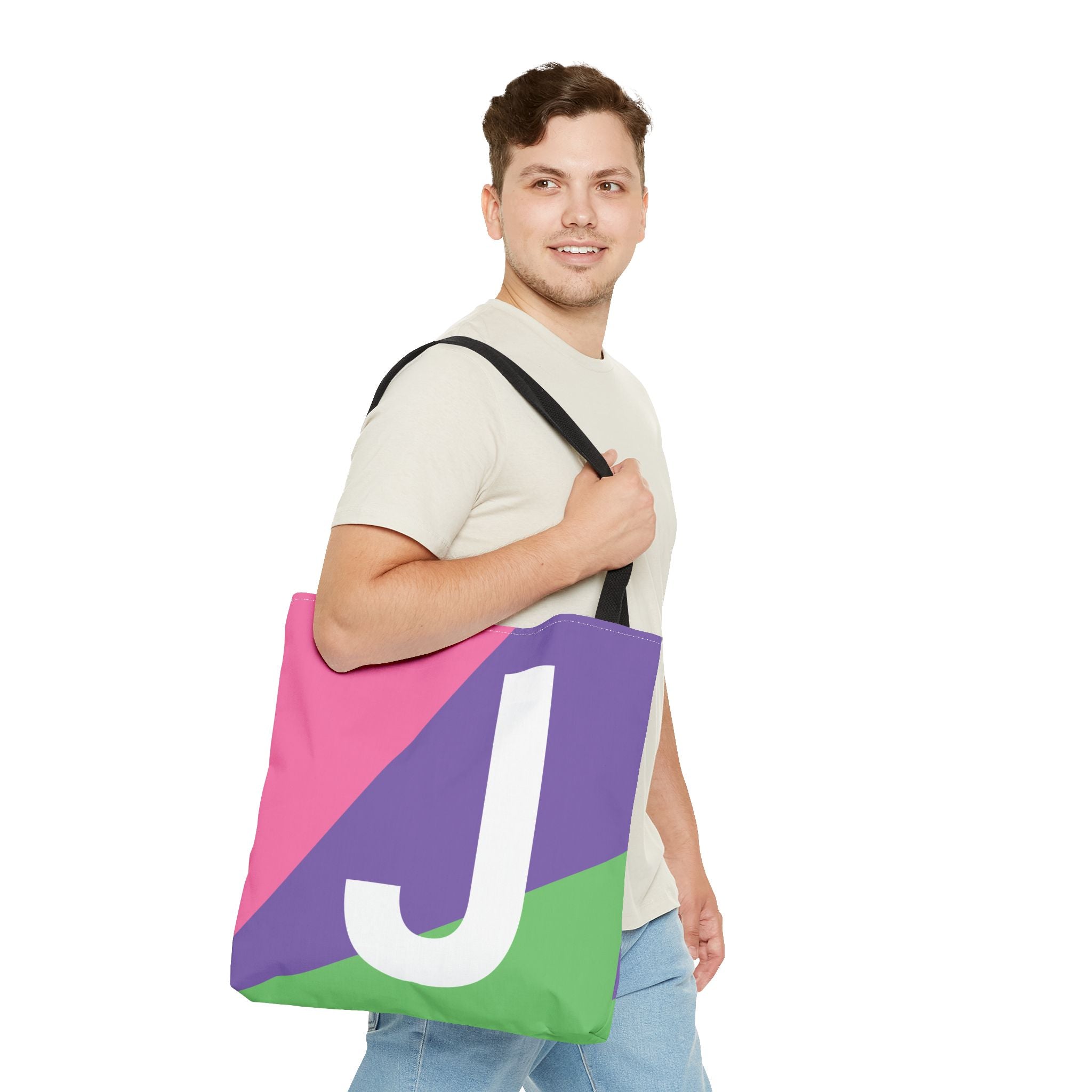 Monogram 'J' Colorblock Tote Bag — Personalized Initial J Shoulder Tote