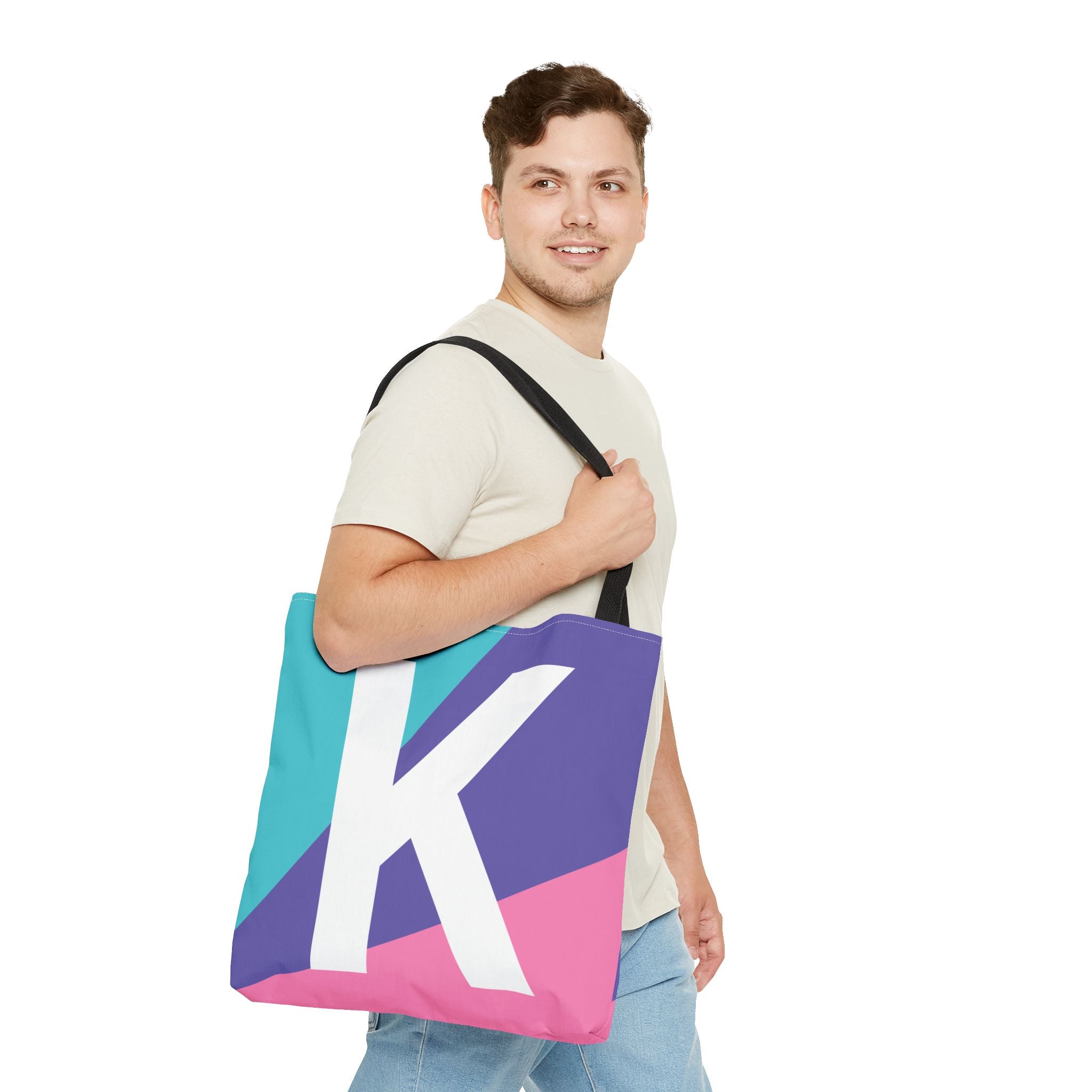 Monogram 'K' Colorblock Tote Bag — Personalized Initial K Shoulder Tote