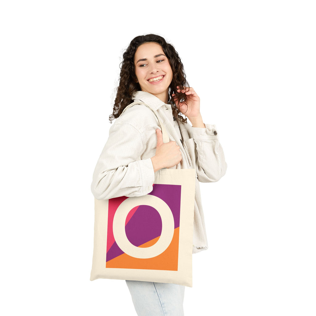 Initial O Colorblock Canvas Tote Bag — Monogram Letter O Reusable Grocery Tote