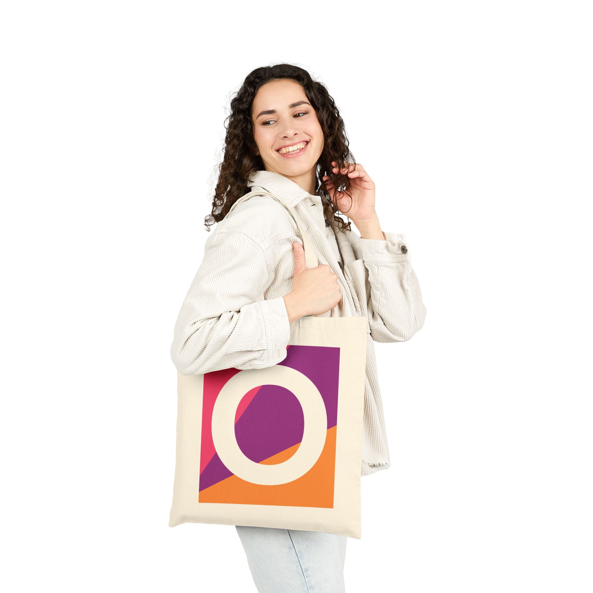 Initial O Colorblock Canvas Tote Bag — Monogram Letter O Reusable Grocery Tote