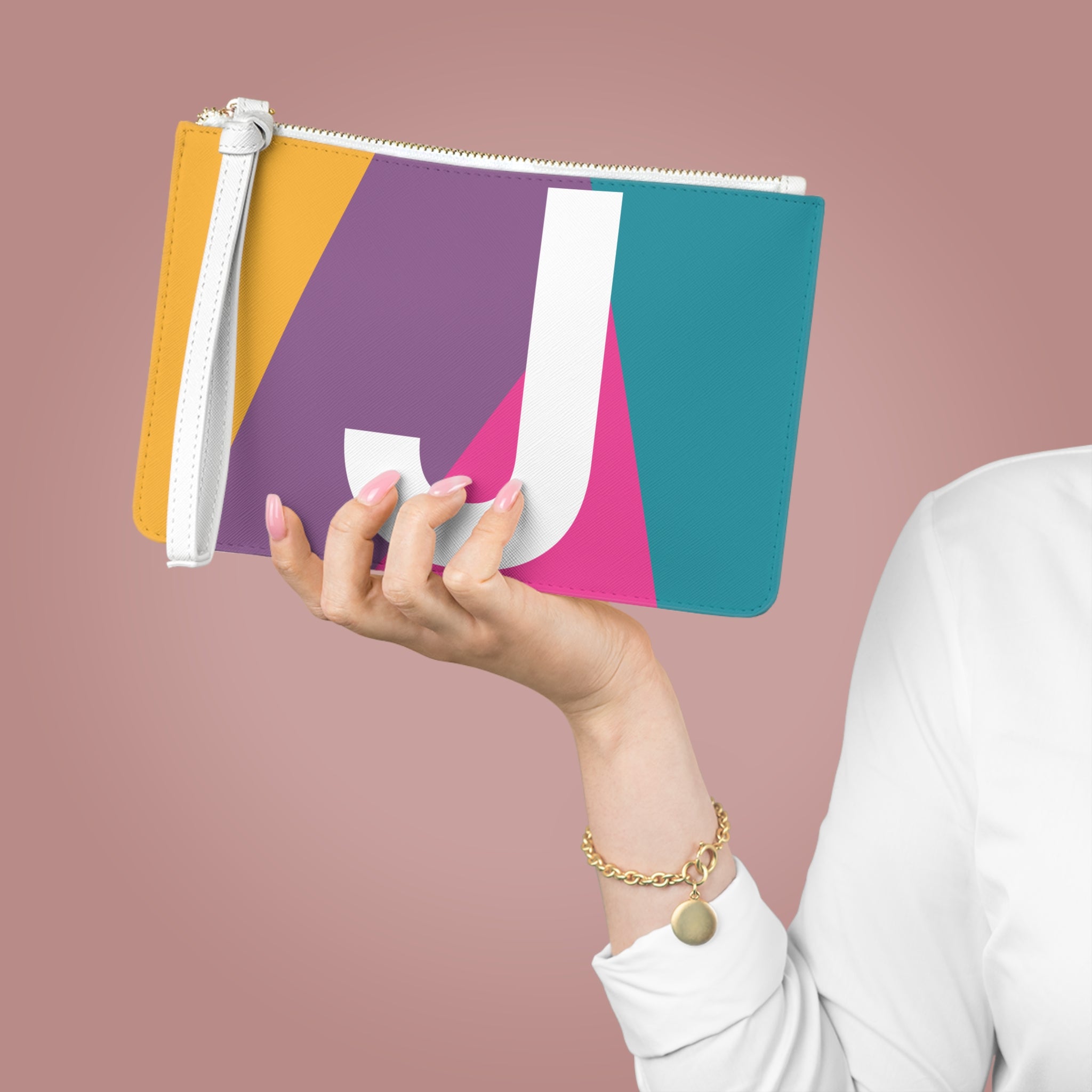 Monogram 'J' Colorblock Clutch Bag — Bold Geometric Wristlet for Everyday & Gifts