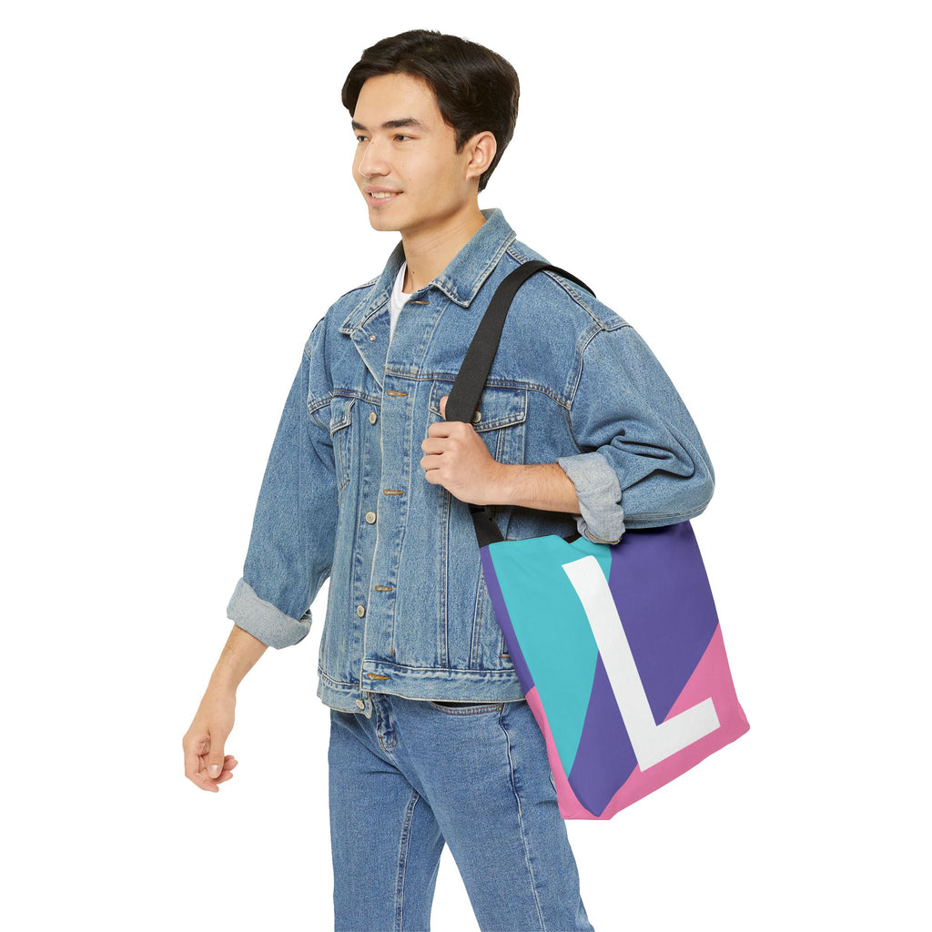 Initial Letter 'L' Colorblock Adjustable Tote Bag — Monogram Alphabet Shoulder Bag