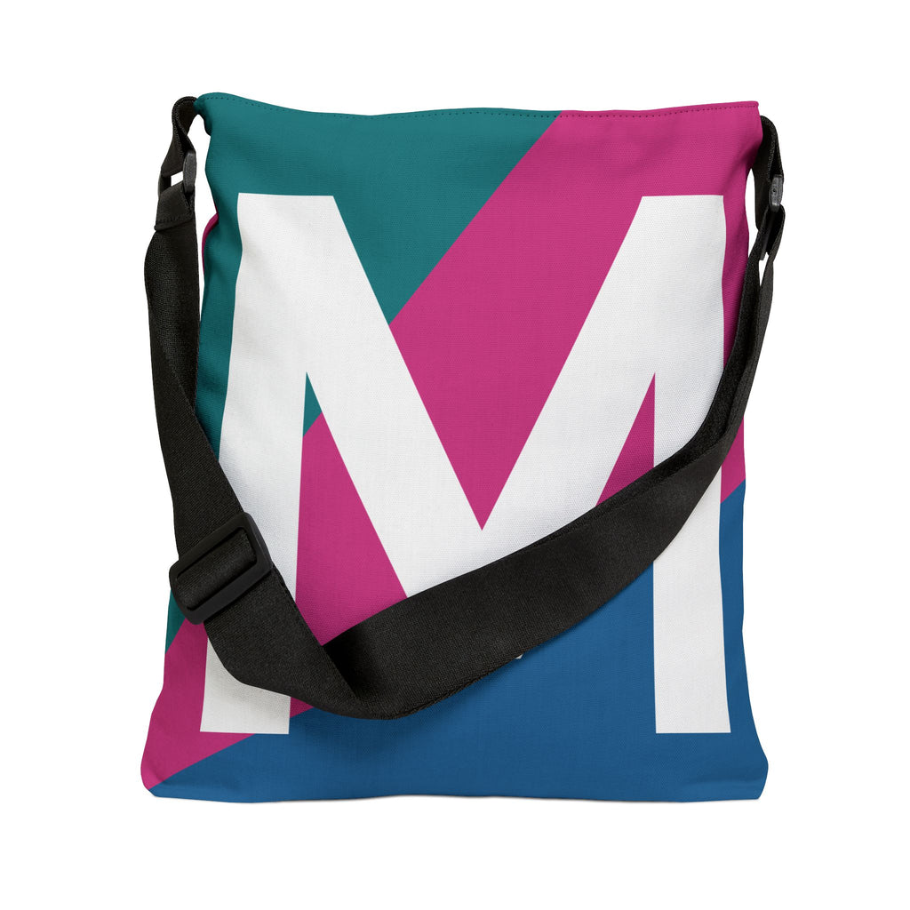 Initial Letter 'M' Colorblock Adjustable Tote Bag — Monogram Alphabet Shoulder Bag