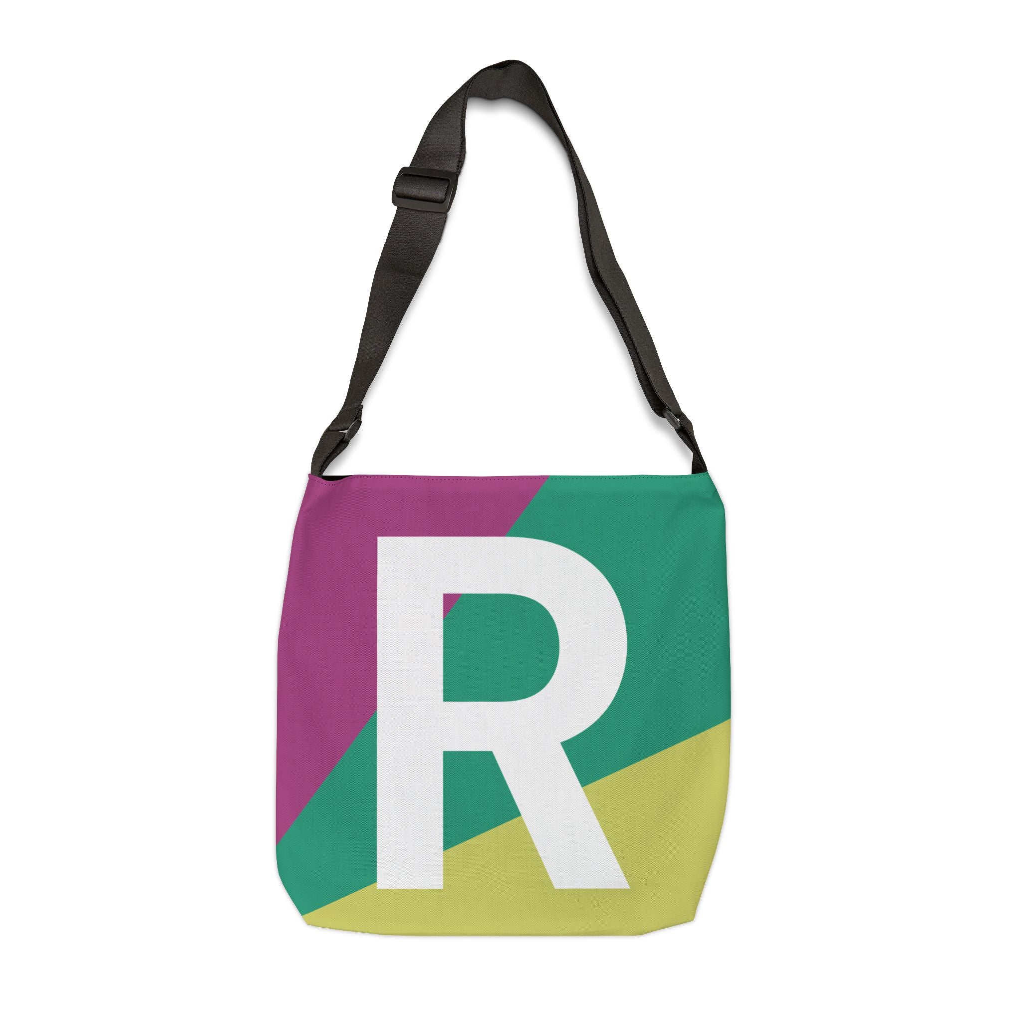 Initial Letter 'R' Colorblock Adjustable Tote Bag — Monogram Alphabet Shoulder Bag