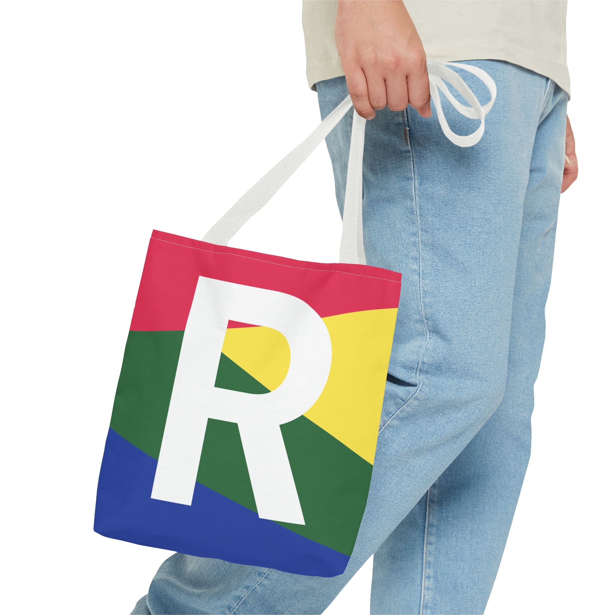 Monogram 'R' Colorblock Tote Bag — Personalized Initial R Shoulder Tote