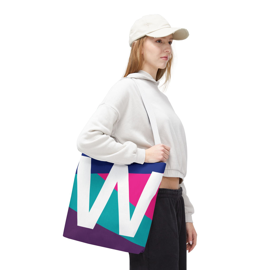 Monogram 'W' Colorblock Tote Bag — Personalized Initial W Shoulder Tote