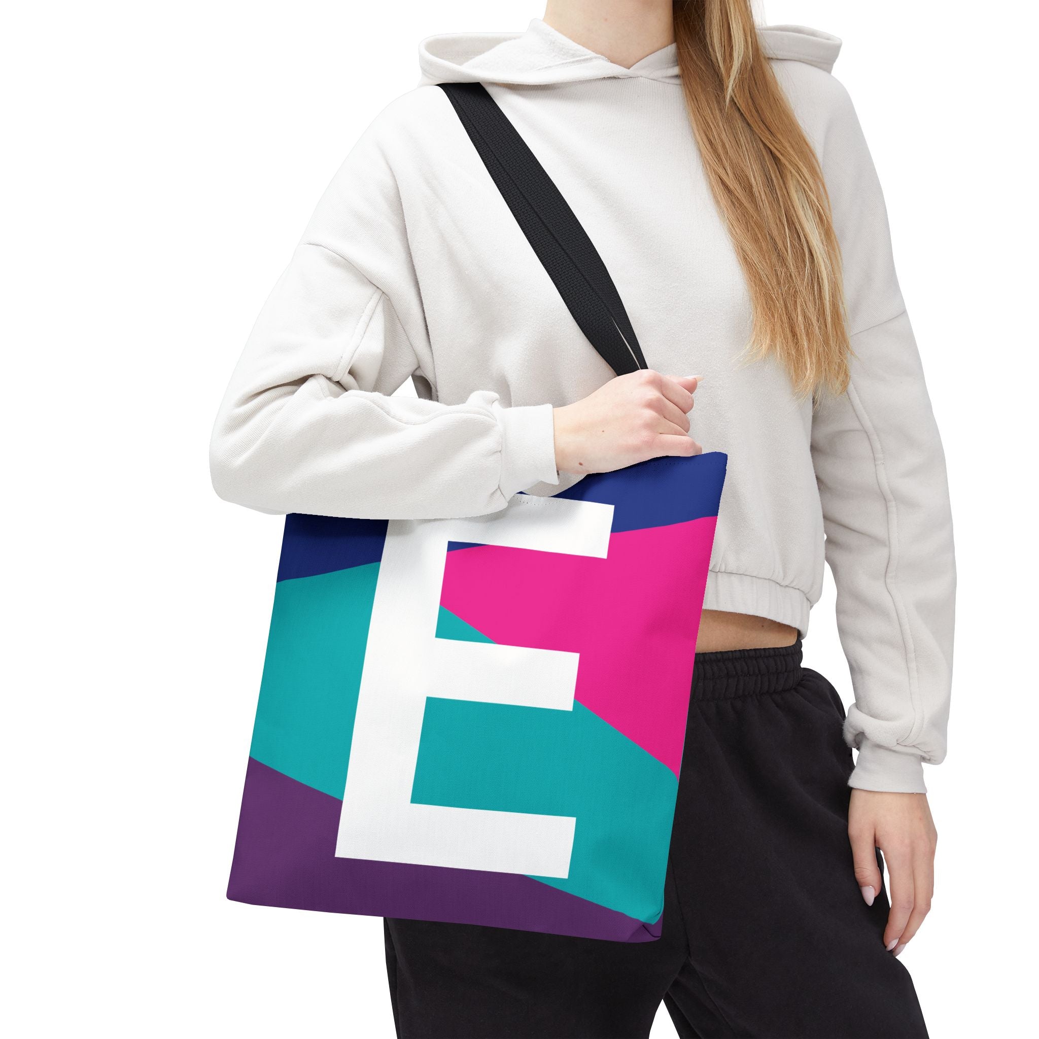 Monogram 'E' Colorblock Tote Bag — Personalized Initial E Shoulder Tote