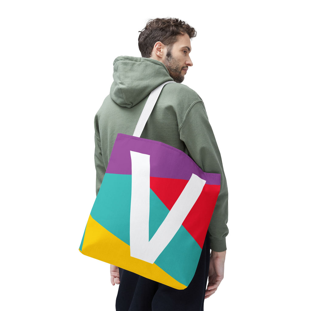 Monogram 'V' Colorblock Tote Bag — Personalized Initial V Shoulder Tote