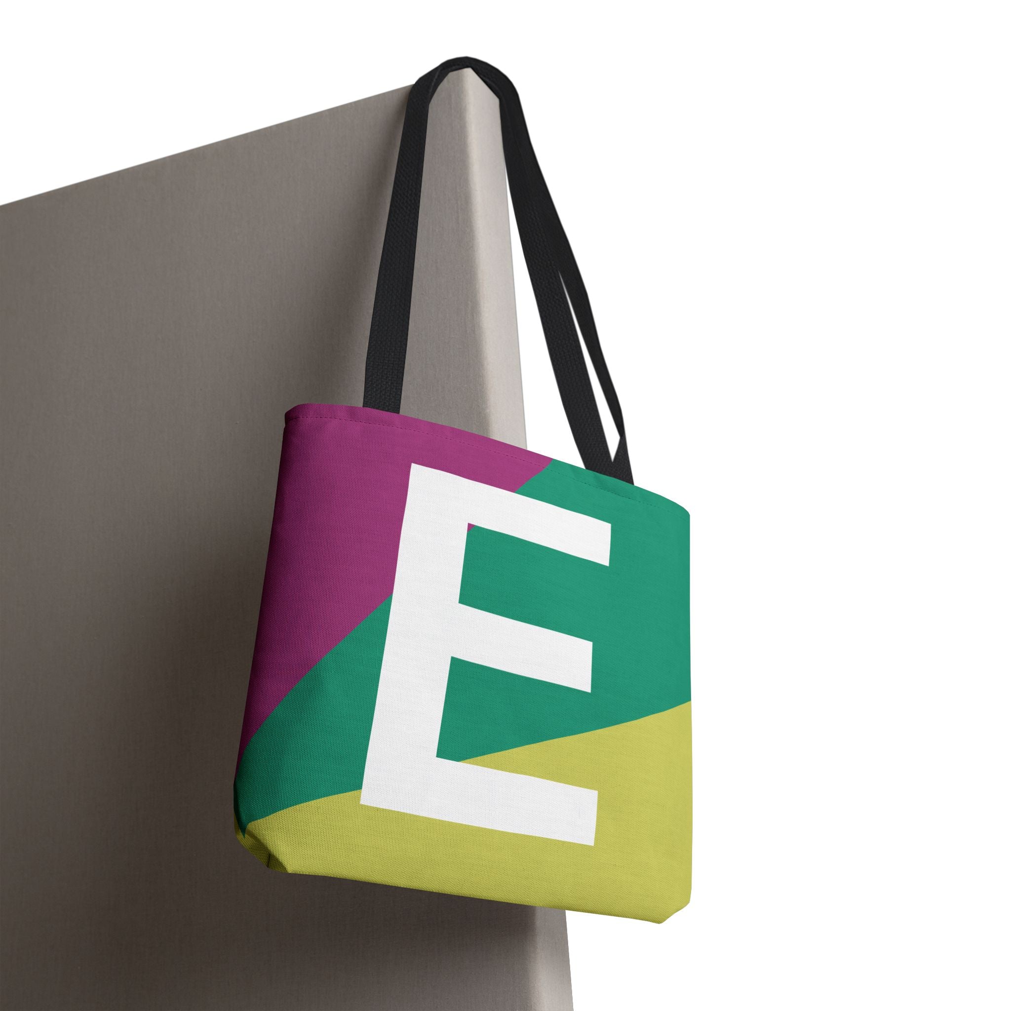 Monogram 'E' Colorblock Tote Bag — Personalized Initial E Shoulder Tote